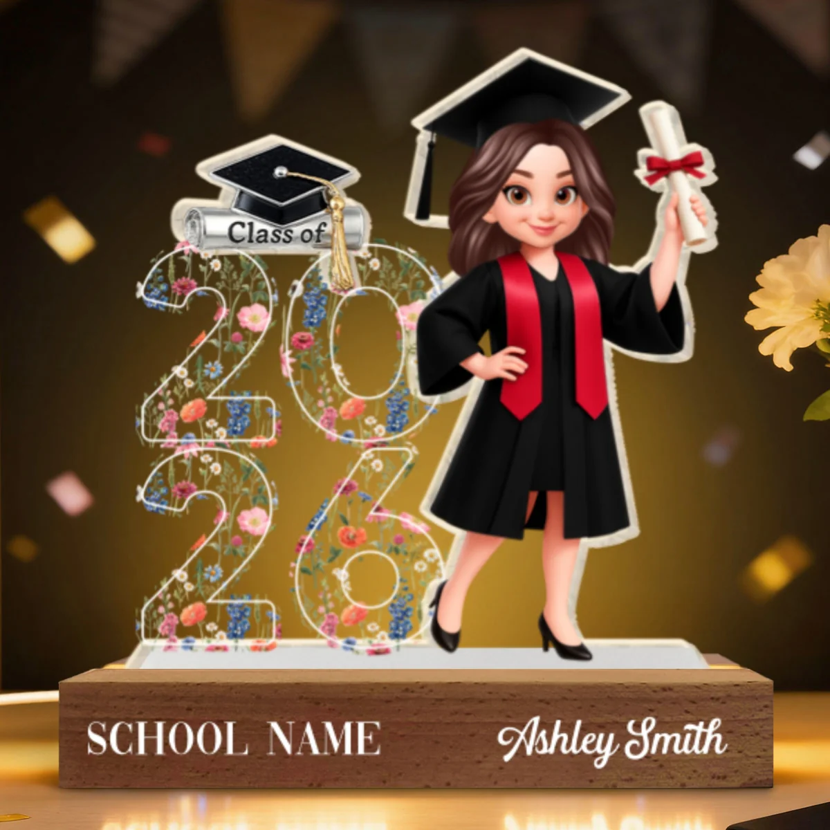 Class Of 2026 2027 Senior Floral - Personalized Acrylic Block LED Night Light - Graduation Gift For Graduates, Daughter - Image 18