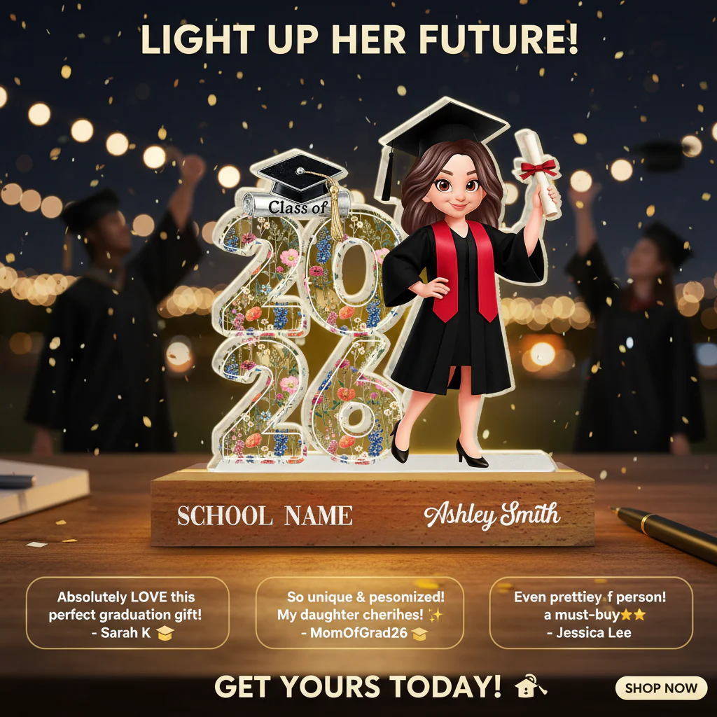 Class Of 2026 2027 Senior Floral - Personalized Acrylic Block LED Night Light - Graduation Gift For Graduates, Daughter - Image 6