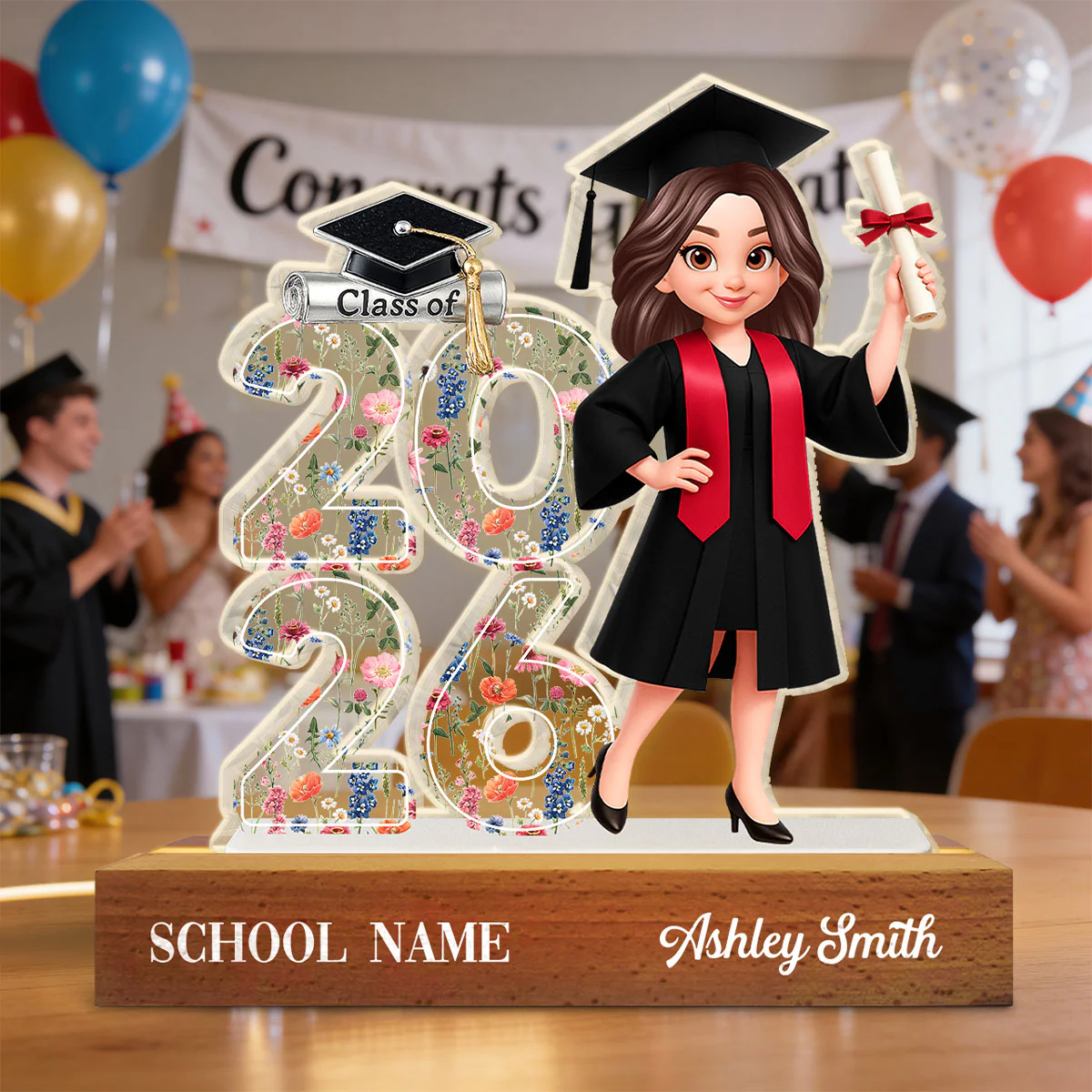 Class Of 2026 2027 Senior Floral - Personalized Acrylic Block LED Night Light - Graduation Gift For Graduates, Daughter - Image 8