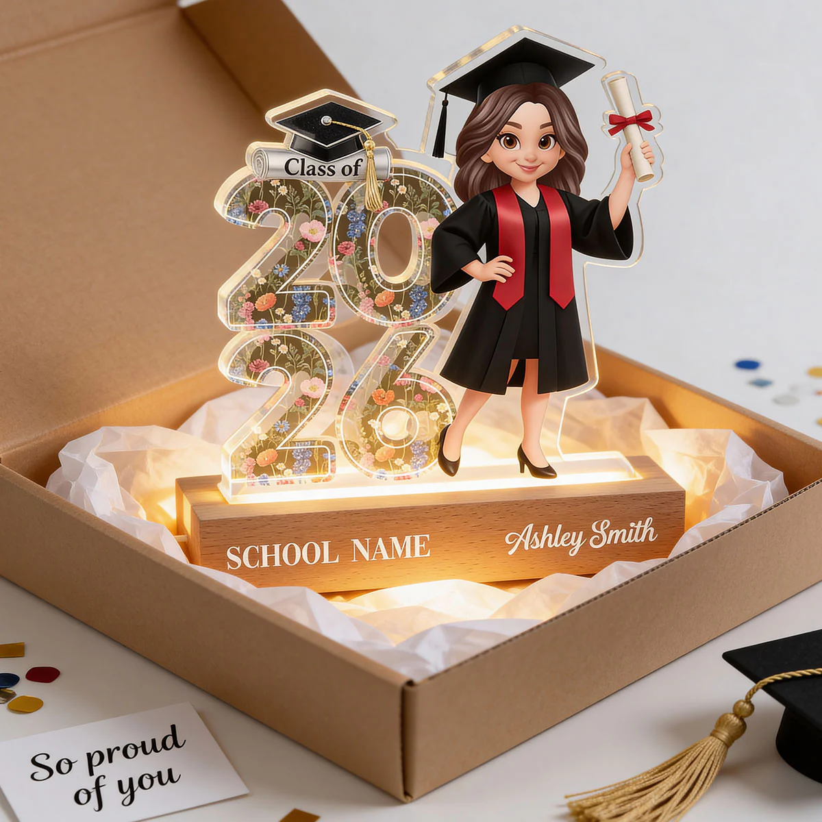 Class Of 2026 2027 Senior Floral - Personalized Acrylic Block LED Night Light - Graduation Gift For Graduates, Daughter - Image 9