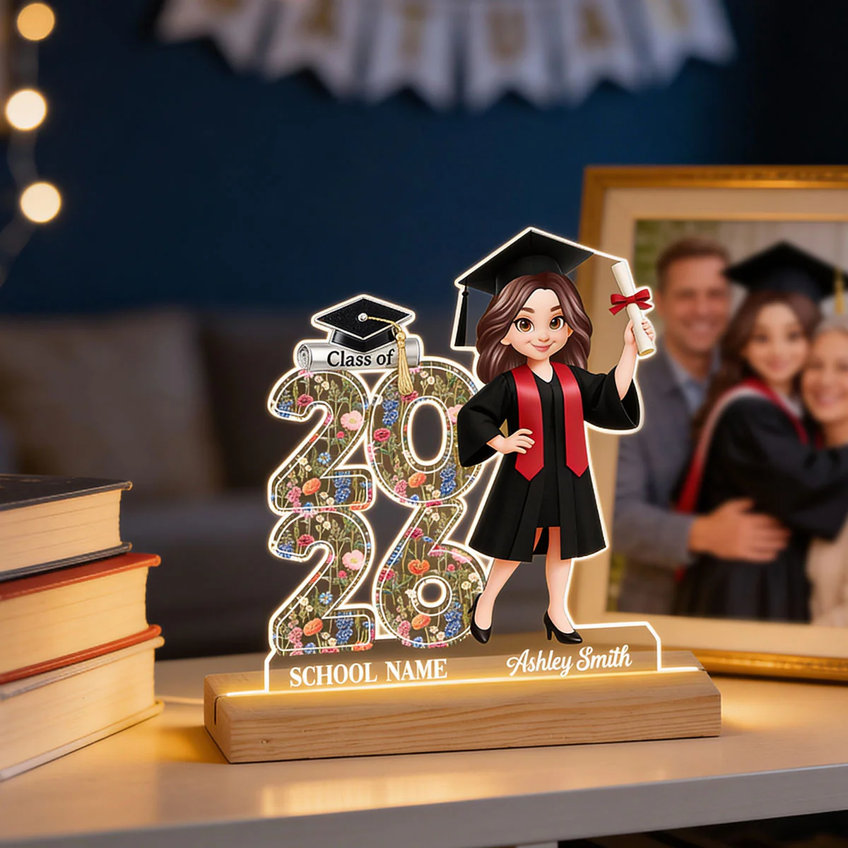 Class Of 2026 2027 Senior Floral - Personalized Acrylic Plaque LED Night Light - Graduation Gift For Graduates, Daughter - Image 11