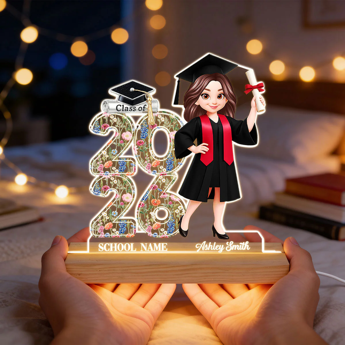 Class Of 2026 2027 Senior Floral - Personalized Acrylic Plaque LED Night Light - Graduation Gift For Graduates, Daughter - Image 9