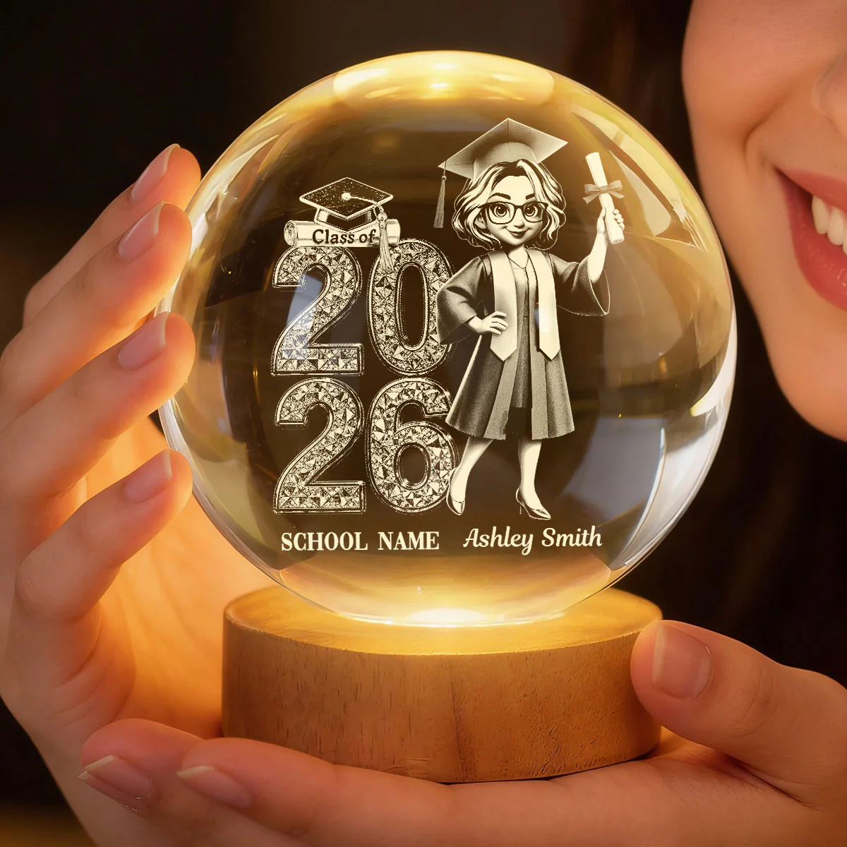 Class Of 2026 2027 Senior Glowing - Personalized Crystal Ball LED Night Light - Graduation Gift For Graduates, Daughter, Son - Image 2