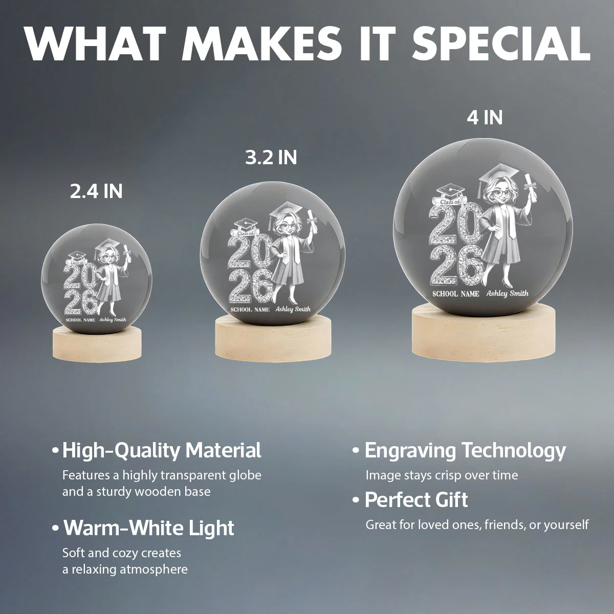 Class Of 2026 2027 Senior Glowing - Personalized Crystal Ball LED Night Light - Graduation Gift For Graduates, Daughter, Son - Image 4