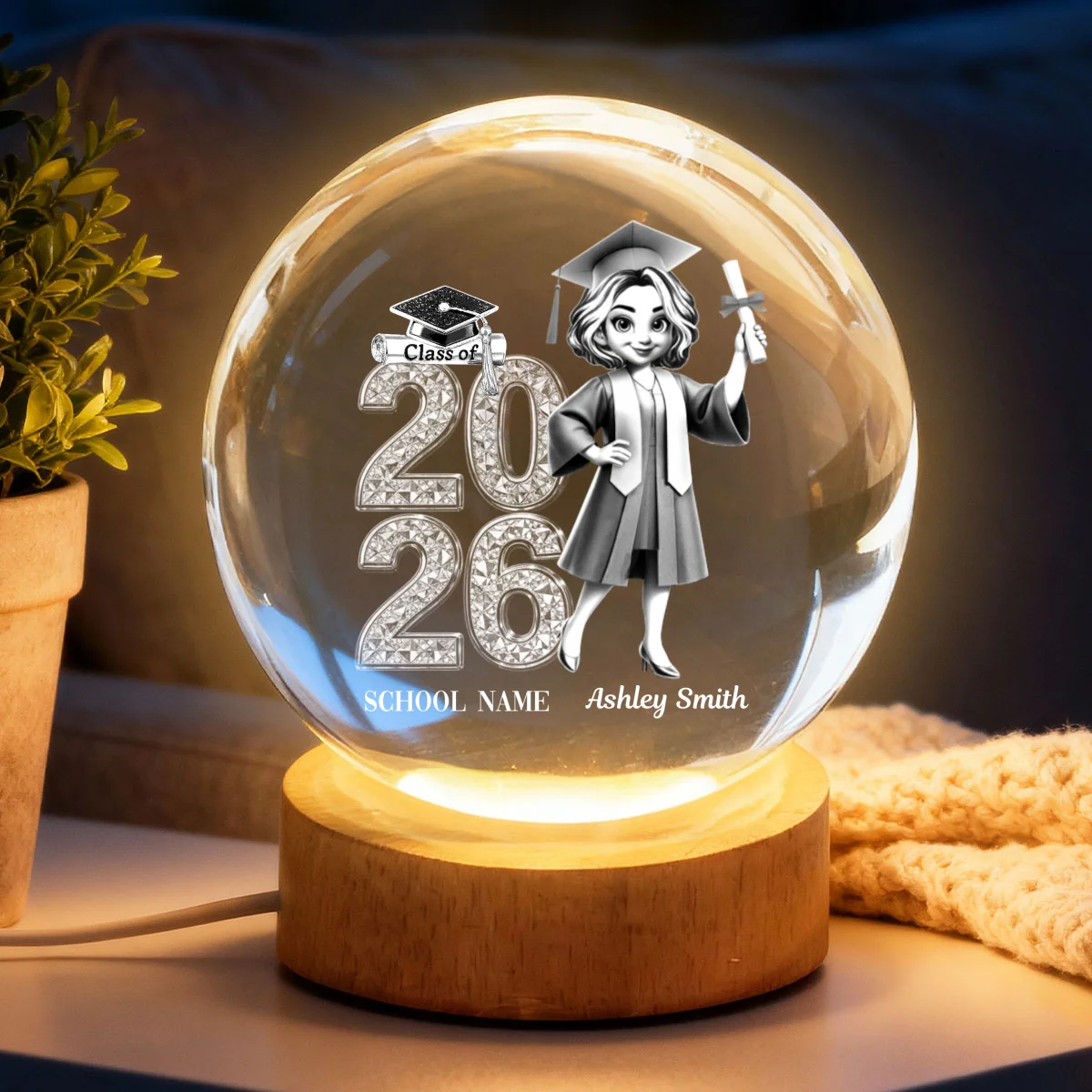 Class Of 2026 2027 Senior Glowing - Personalized Crystal Ball LED Night Light - Graduation Gift For Graduates, Daughter, Son - Image 8