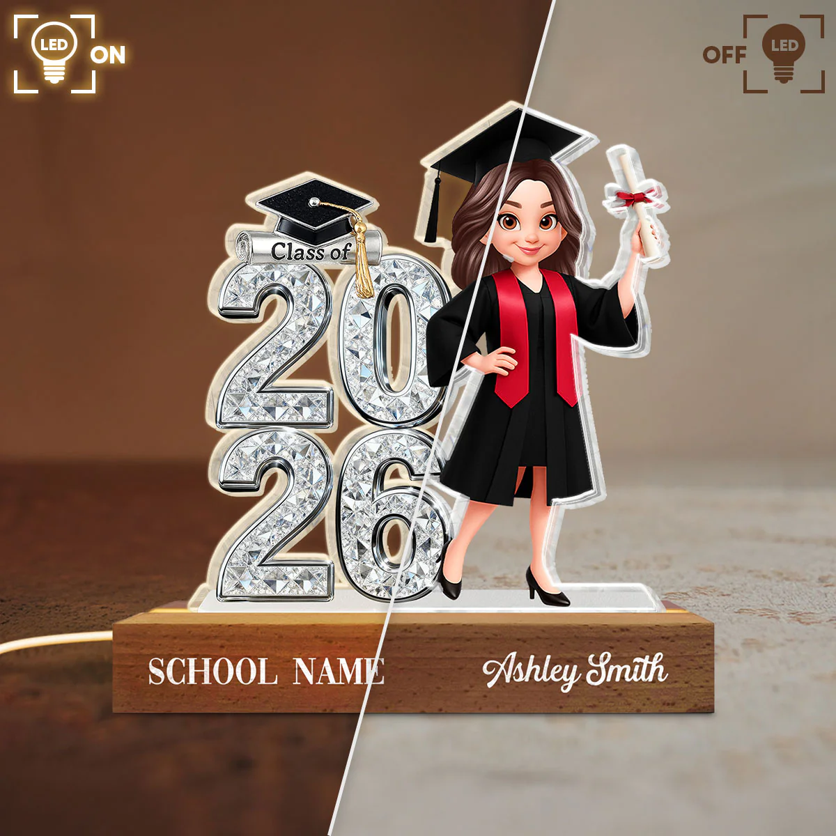 Class Of 2026 2027 Shiny Effect 2D Flat - Personalized Acrylic Block LED Night Light - Graduation Gift For Graduates, Daughter - Image 15