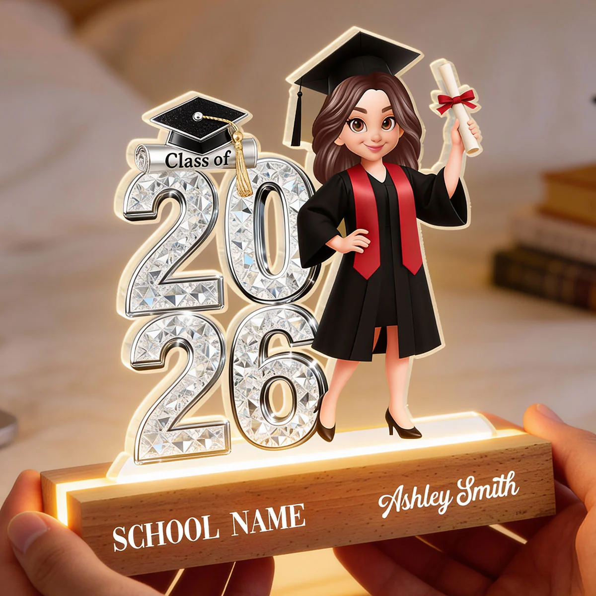 Class Of 2026 2027 Shiny Effect 2D Flat - Personalized Acrylic Block LED Night Light - Graduation Gift For Graduates, Daughter - Image 18