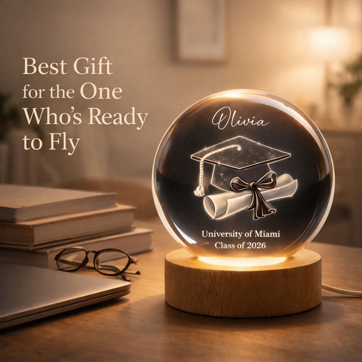 Class Of 2026 3D Effect Senior - Personalized Crystal Ball LED Night Light - Graduation Gift For Seniors, Daughter, Son, Grandkids - Image 3