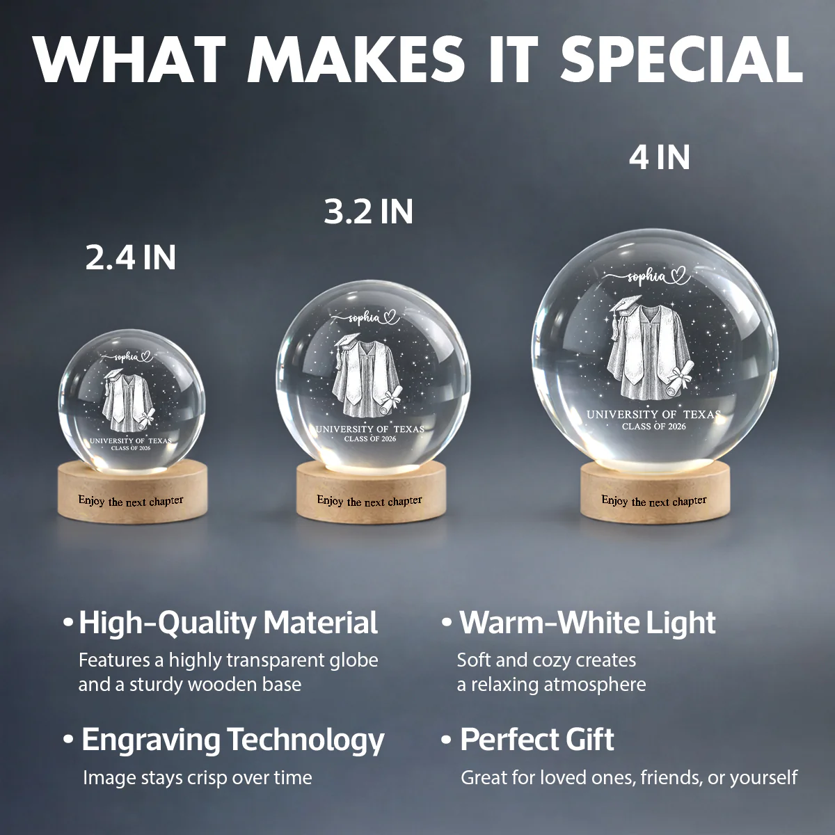 Class of 2026 - Personalized Crystal Ball LED Night Light - Custom Graduation Gift for Daughter, Son, Grandkids - Image 7