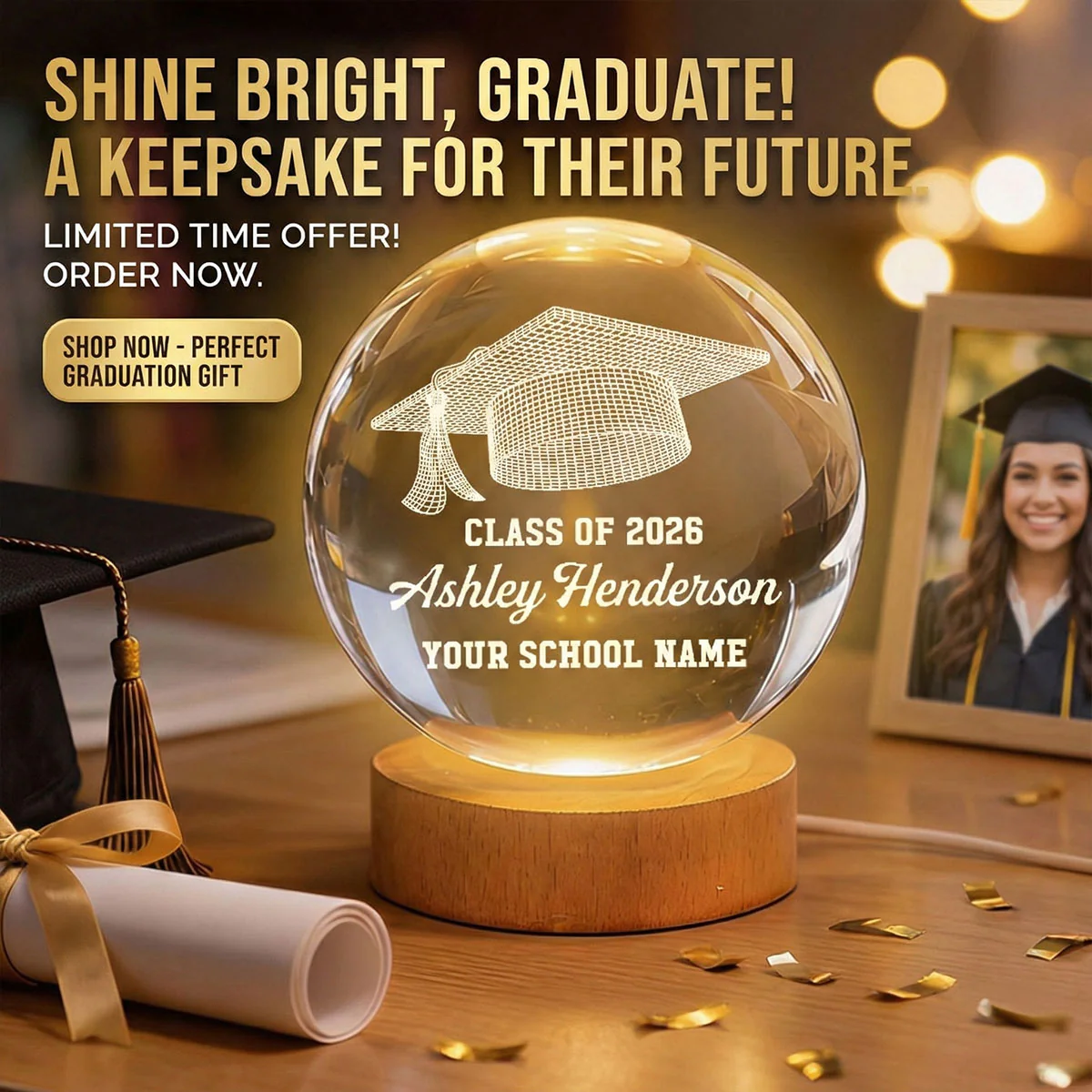 Class Of Graduation Senior Illusion Graduation Cap - Personalized Crystal Ball LED Night Light - Gift For Graduation Day, Graduation Gift, Keepsake - Image 11