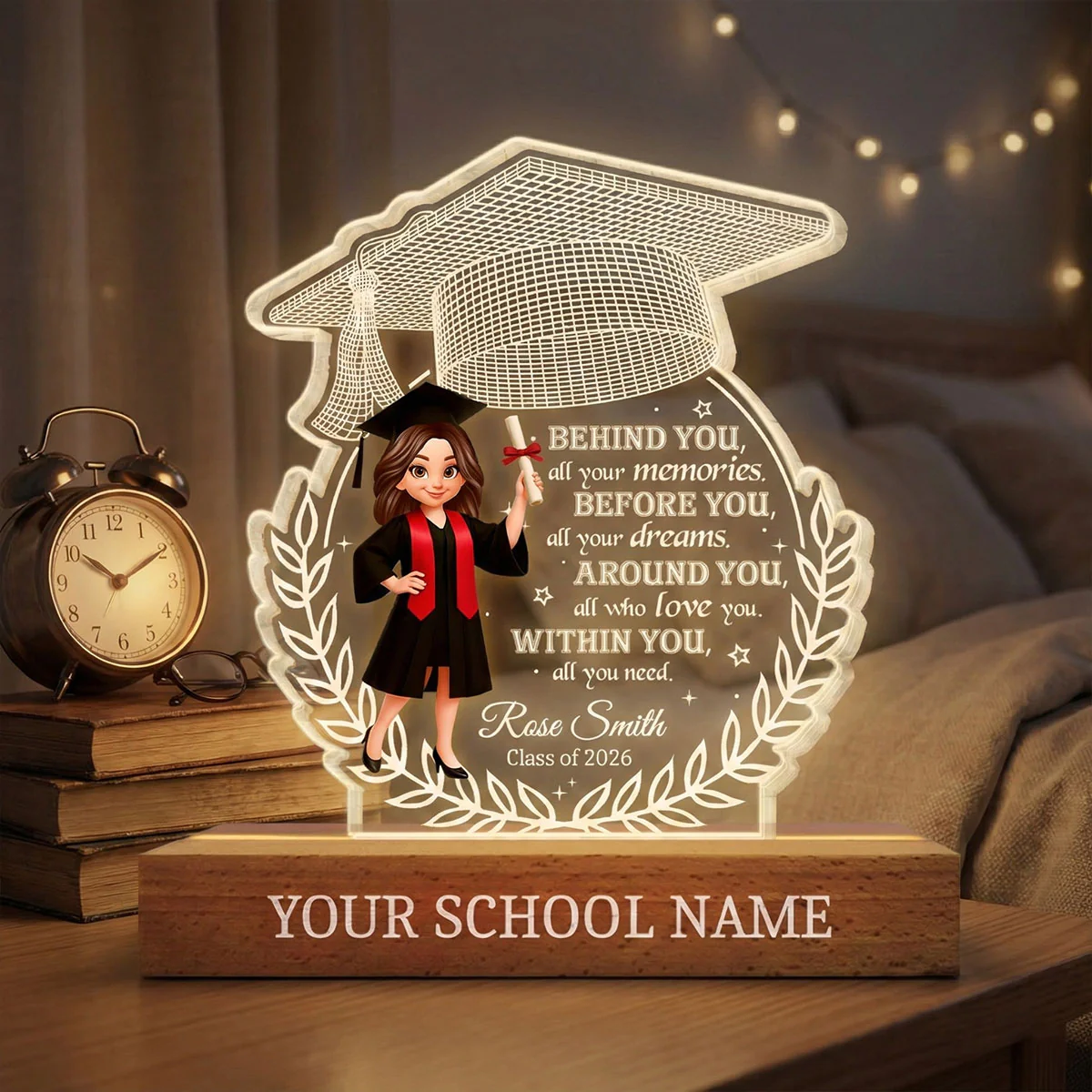 Class Of Graduation Year Senior Behind You All Your Memories - Personalized Acrylic Block Plaque LED Night Light - Gift For Graduation Day, Graduation Gift, Keepsake - Image 10