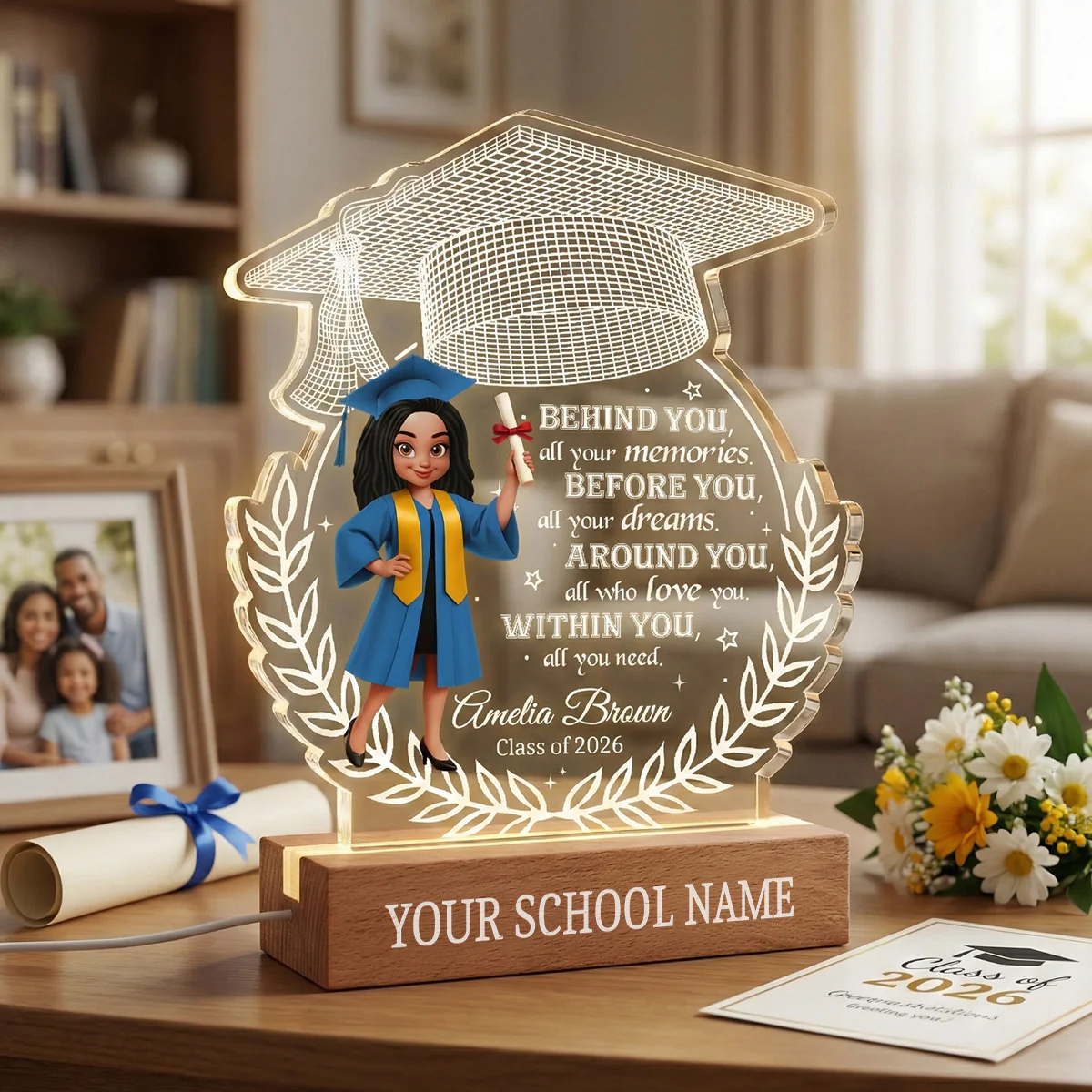 Class Of Graduation Year Senior Behind You All Your Memories - Personalized Acrylic Block Plaque LED Night Light - Gift For Graduation Day, Graduation Gift, Keepsake - Image 3
