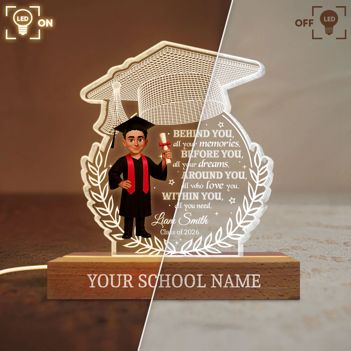 Class Of Graduation Year Senior Behind You All Your Memories - Personalized Acrylic Block Plaque LED Night Light - Gift For Graduation Day, Graduation Gift, Keepsake - Image 4
