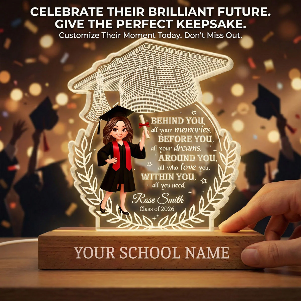 Class Of Graduation Year Senior Behind You All Your Memories - Personalized Acrylic Block Plaque LED Night Light - Gift For Graduation Day, Graduation Gift, Keepsake - Image 5