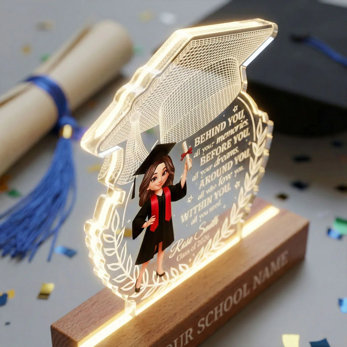 Class Of Graduation Year Senior Behind You All Your Memories - Personalized Acrylic Block Plaque LED Night Light - Gift For Graduation Day, Graduation Gift, Keepsake - Image 7