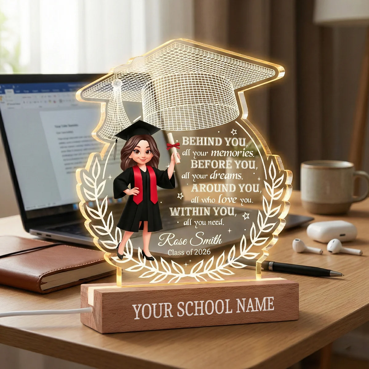 Class Of Graduation Year Senior Behind You All Your Memories - Personalized Acrylic Block Plaque LED Night Light - Gift For Graduation Day, Graduation Gift, Keepsake - Image 8