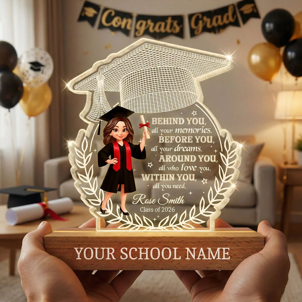 Class Of Graduation Year Senior Behind You All Your Memories - Personalized Acrylic Block Plaque LED Night Light - Gift For Graduation Day, Graduation Gift, Keepsake - Image 9
