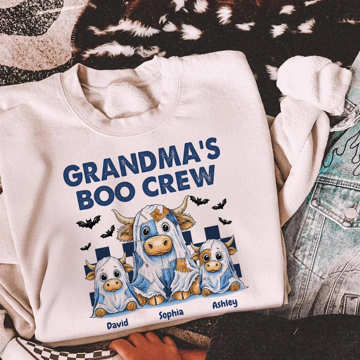 Grandma's Boo Crew Highland Cow Personalized Sweatshirt, Cozy Fall Vibe Sweatshirt - Image 8