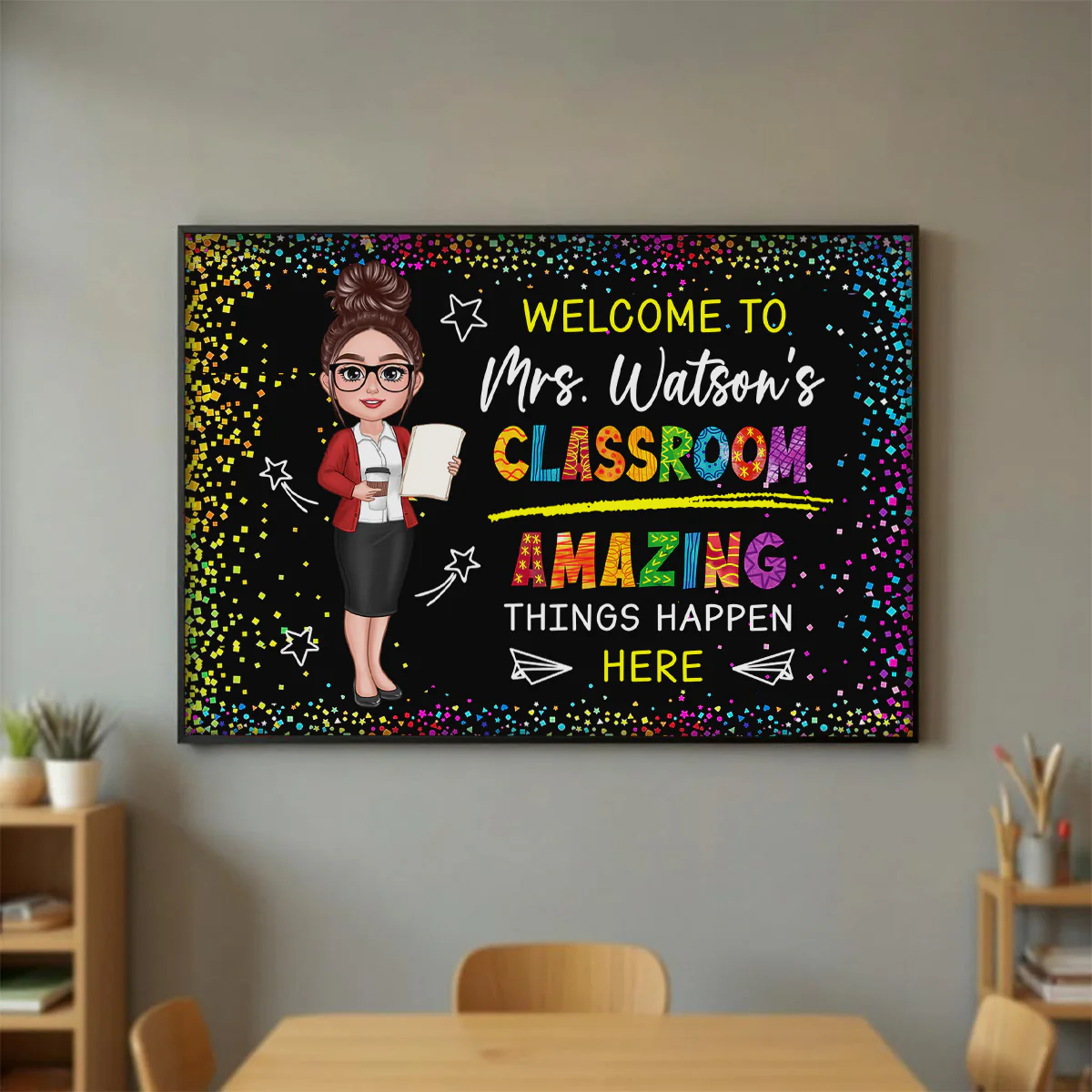 Classroom Amazing Things Happen Here Personalized Motivational Poster, Teacher Classroom Decor - Image 2