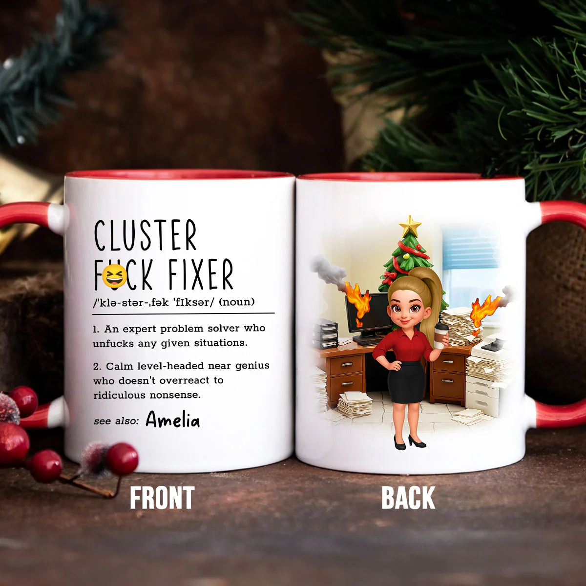 Cluster F*ck Fixer Office Humor - Personalized Mug - Christmas Gift for Coworkers, Husband, Wife, Daughter, Son, Friends - Image 2