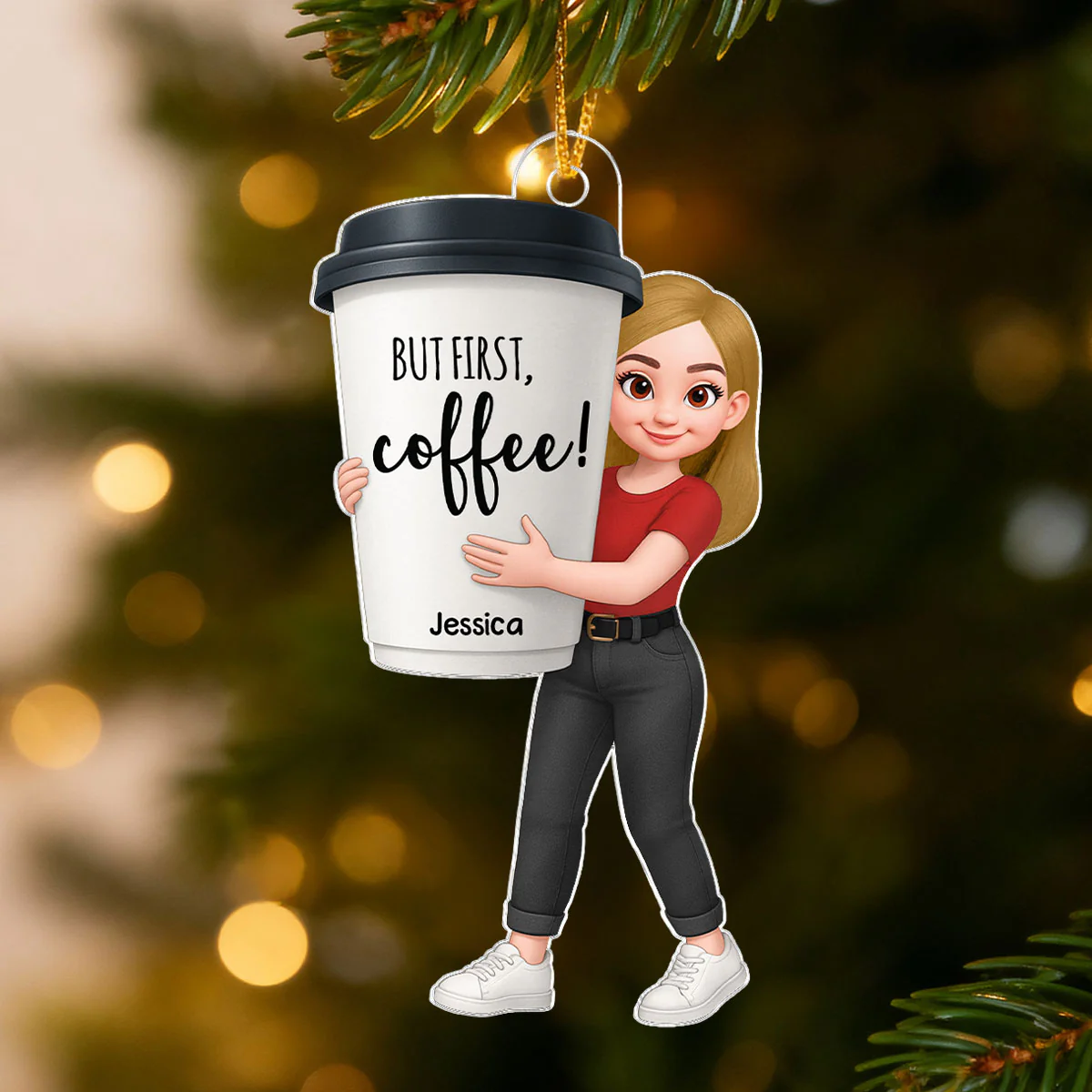 Coffee Girl 3D Effect - Personalized Acrylic Ornament - Christmas Gift For Coffee Lovers - Image 5