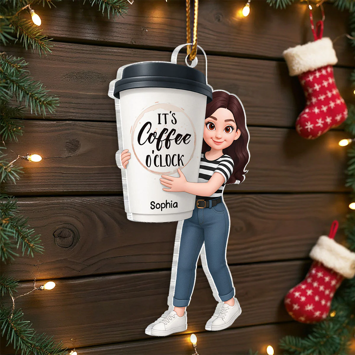 Coffee Girl 3D Effect - Personalized Acrylic Ornament - Christmas Gift For Coffee Lovers - Image 6