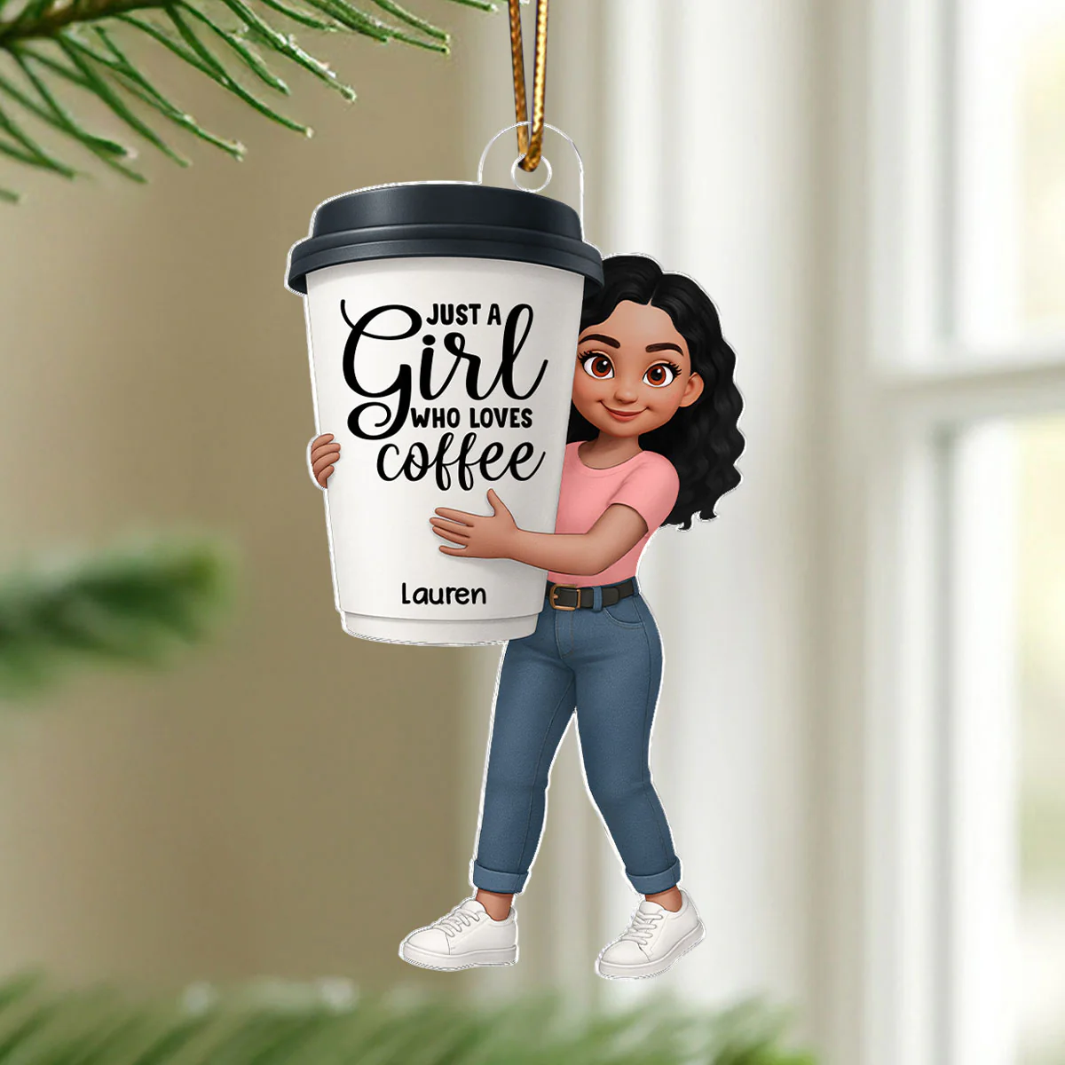 Coffee Girl 3D Effect - Personalized Acrylic Ornament - Christmas Gift For Coffee Lovers - Image 8