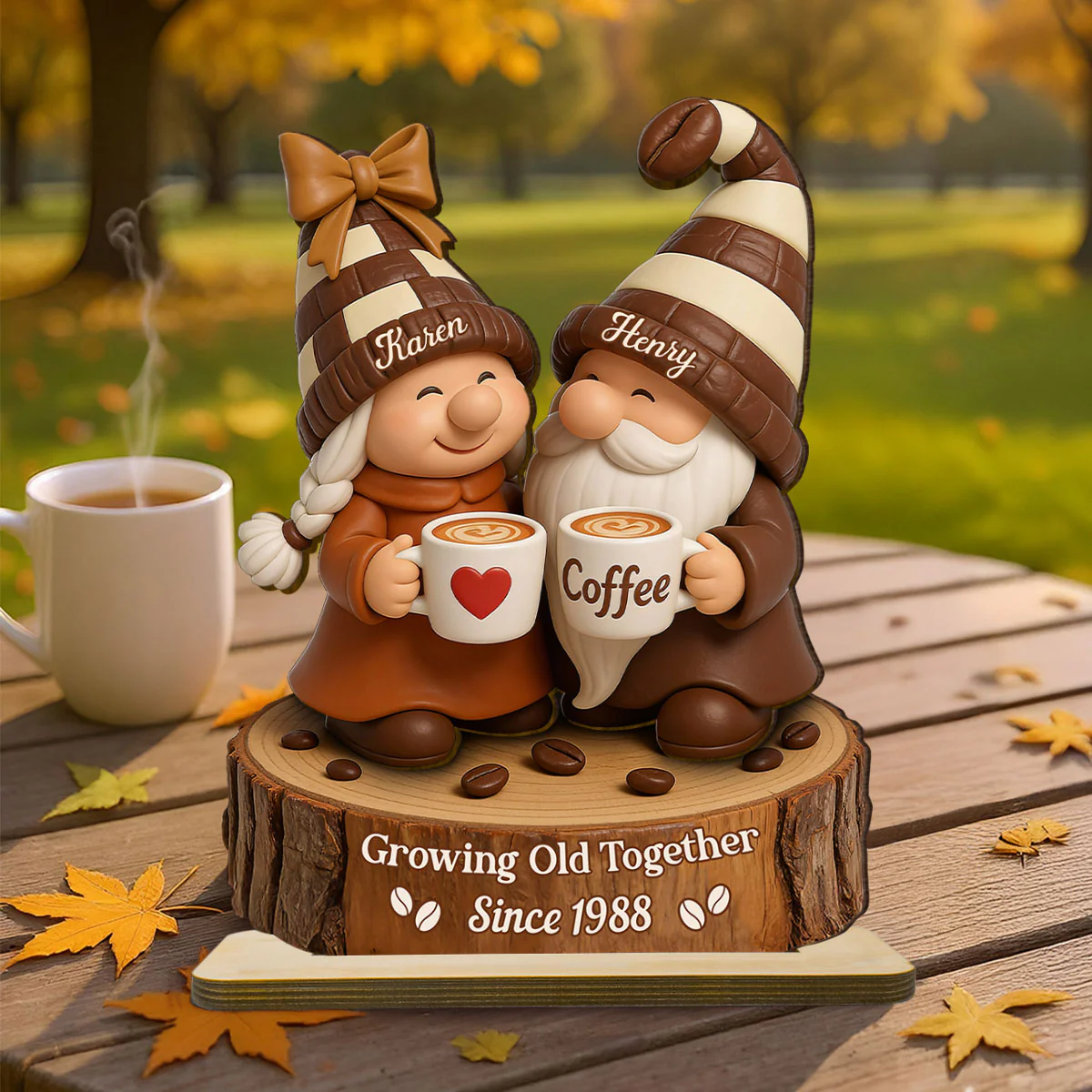 Coffee Gnome Couple - Personalized Standing Wooden Plaque - Gift for Couple - Image 4