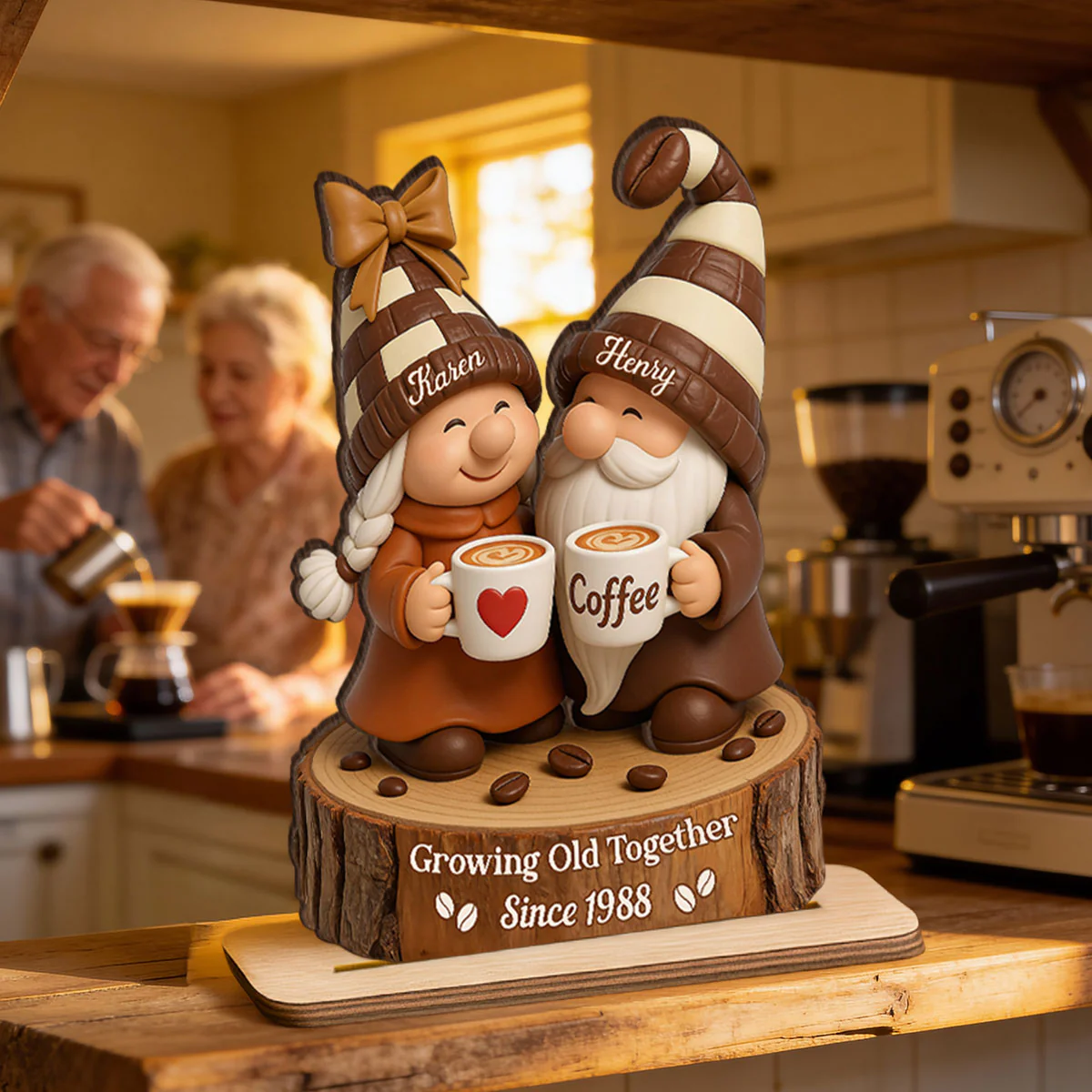 Coffee Gnome Couple - Personalized Standing Wooden Plaque - Gift for Couple - Image 5