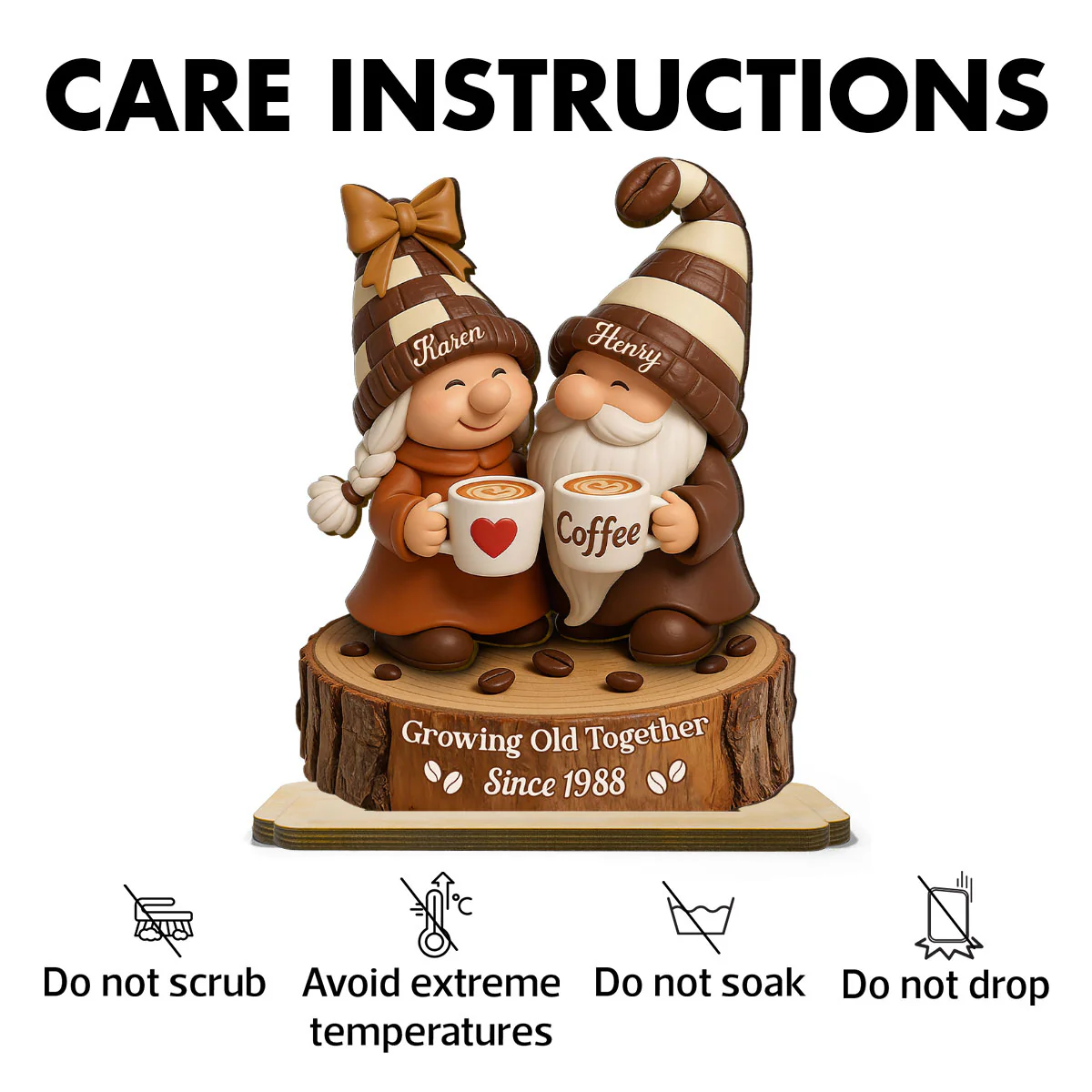 Coffee Gnome Couple - Personalized Standing Wooden Plaque - Gift for Couple - Image 7