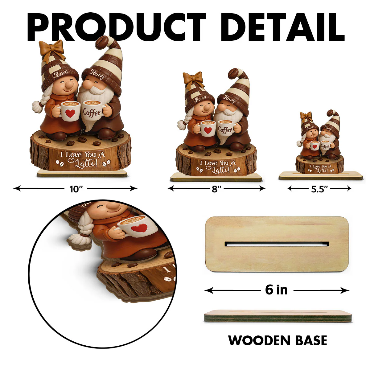 Coffee Gnome Couple - Personalized Standing Wooden Plaque - Gift for Couple - Image 8