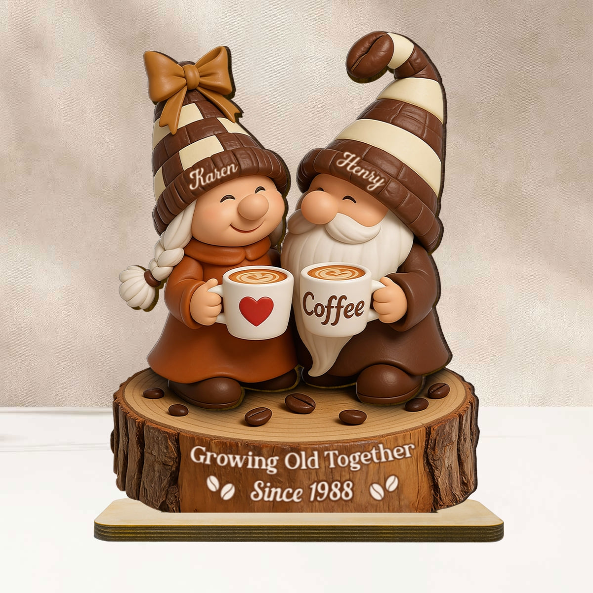 Coffee Gnome Couple - Personalized Standing Wooden Plaque - Gift for Couple - Image 9
