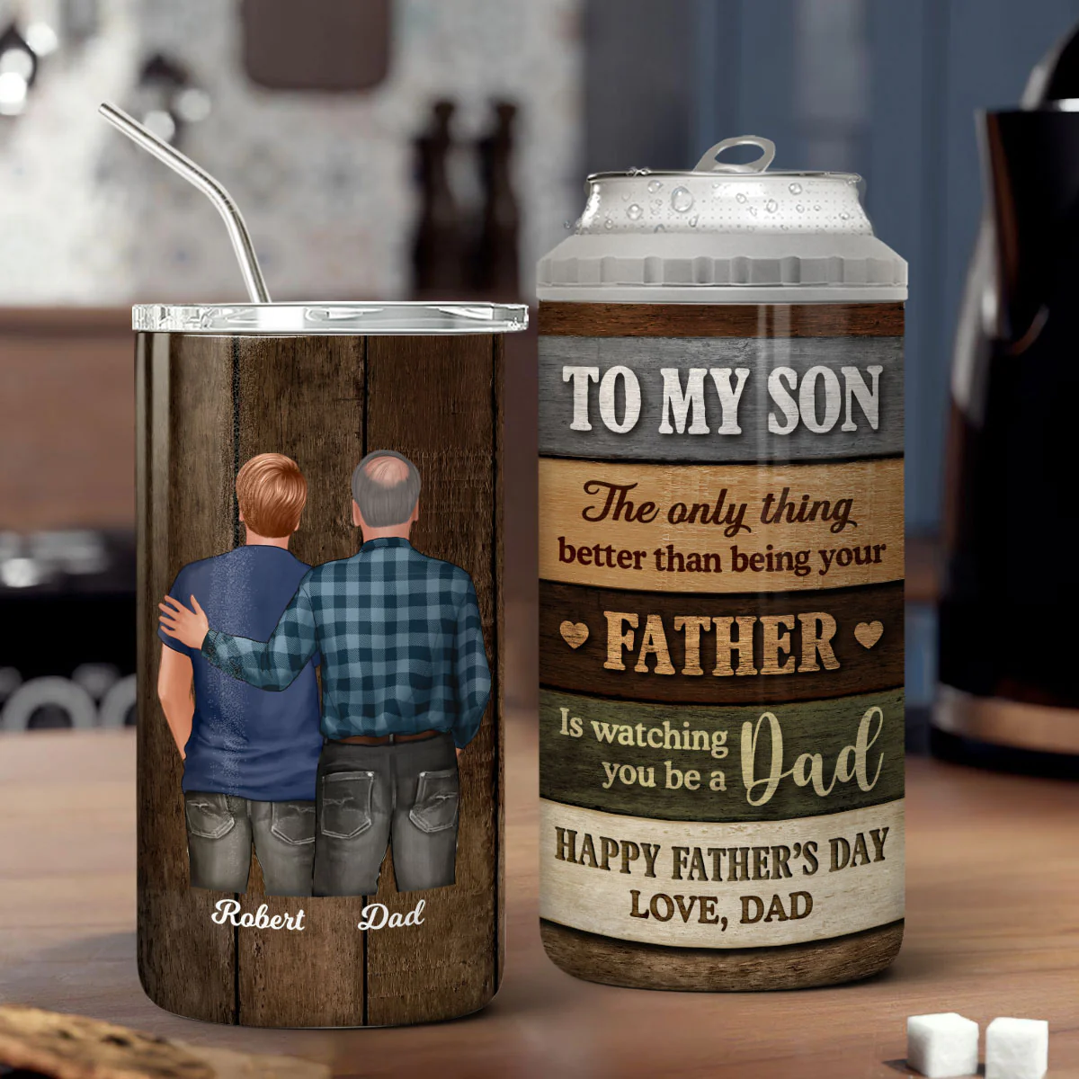 Colored Wood Pallets To My Son From Mom Personalized Can Cooler, Father's Day Gift For Son - Image 2
