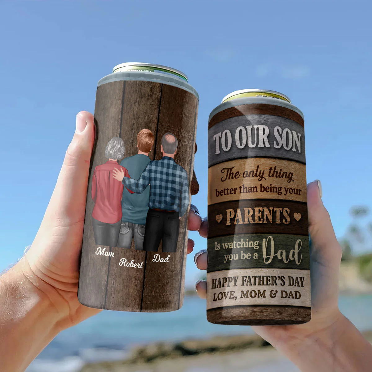 Colored Wood Pallets To My Son From Mom Personalized Can Cooler, Father's Day Gift For Son - Image 3