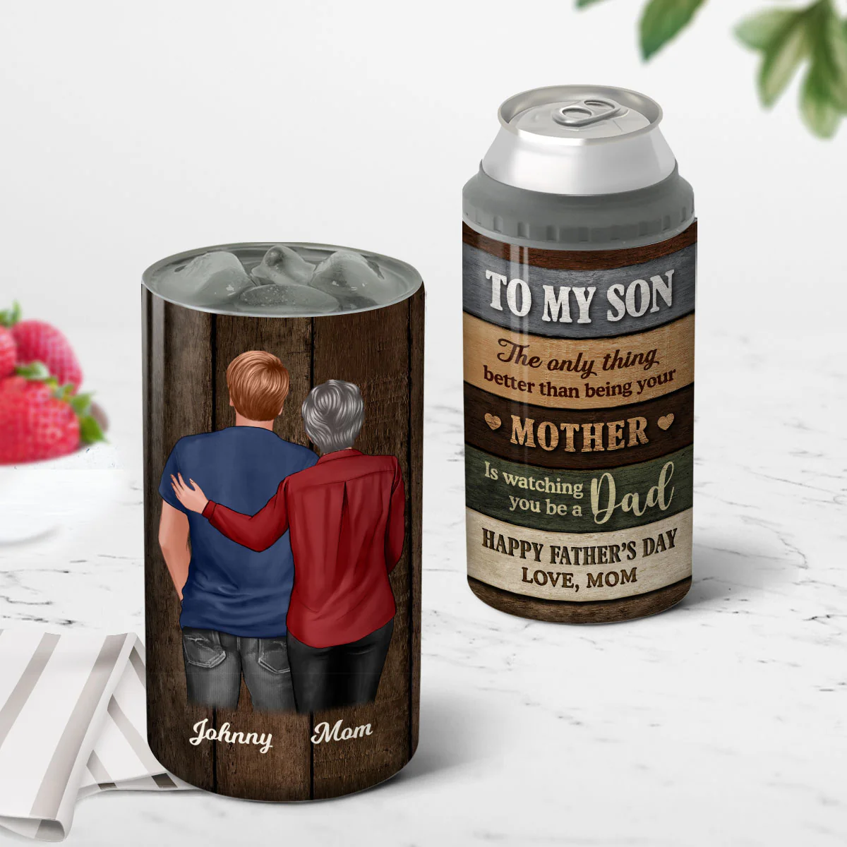 Colored Wood Pallets To My Son From Mom Personalized Can Cooler, Father's Day Gift For Son - Image 4