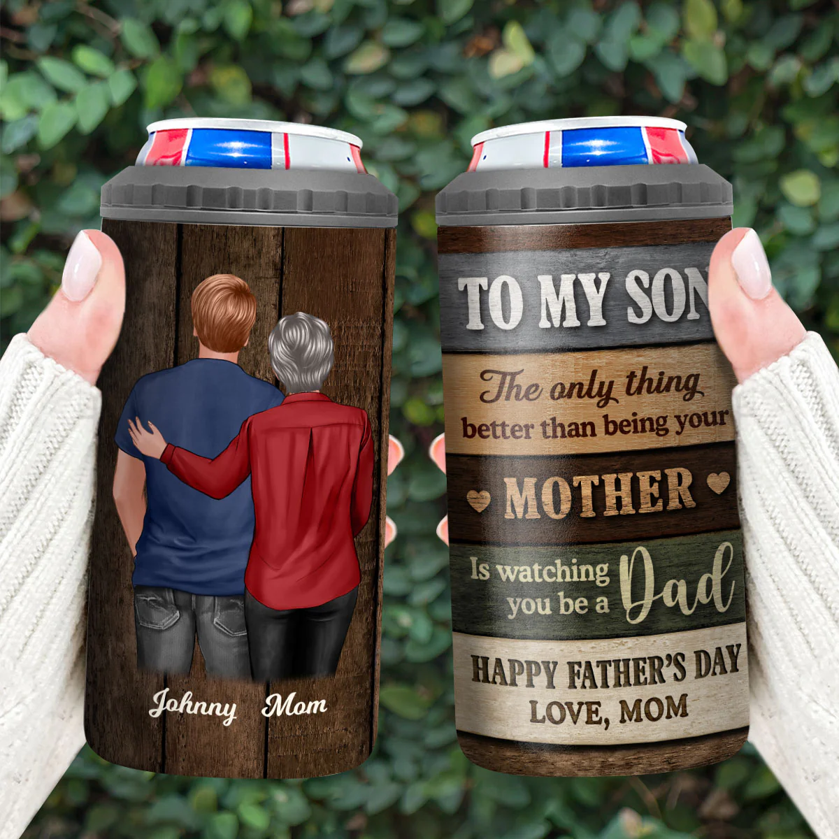 Colored Wood Pallets To My Son From Mom Personalized Can Cooler, Father's Day Gift For Son - Image 5