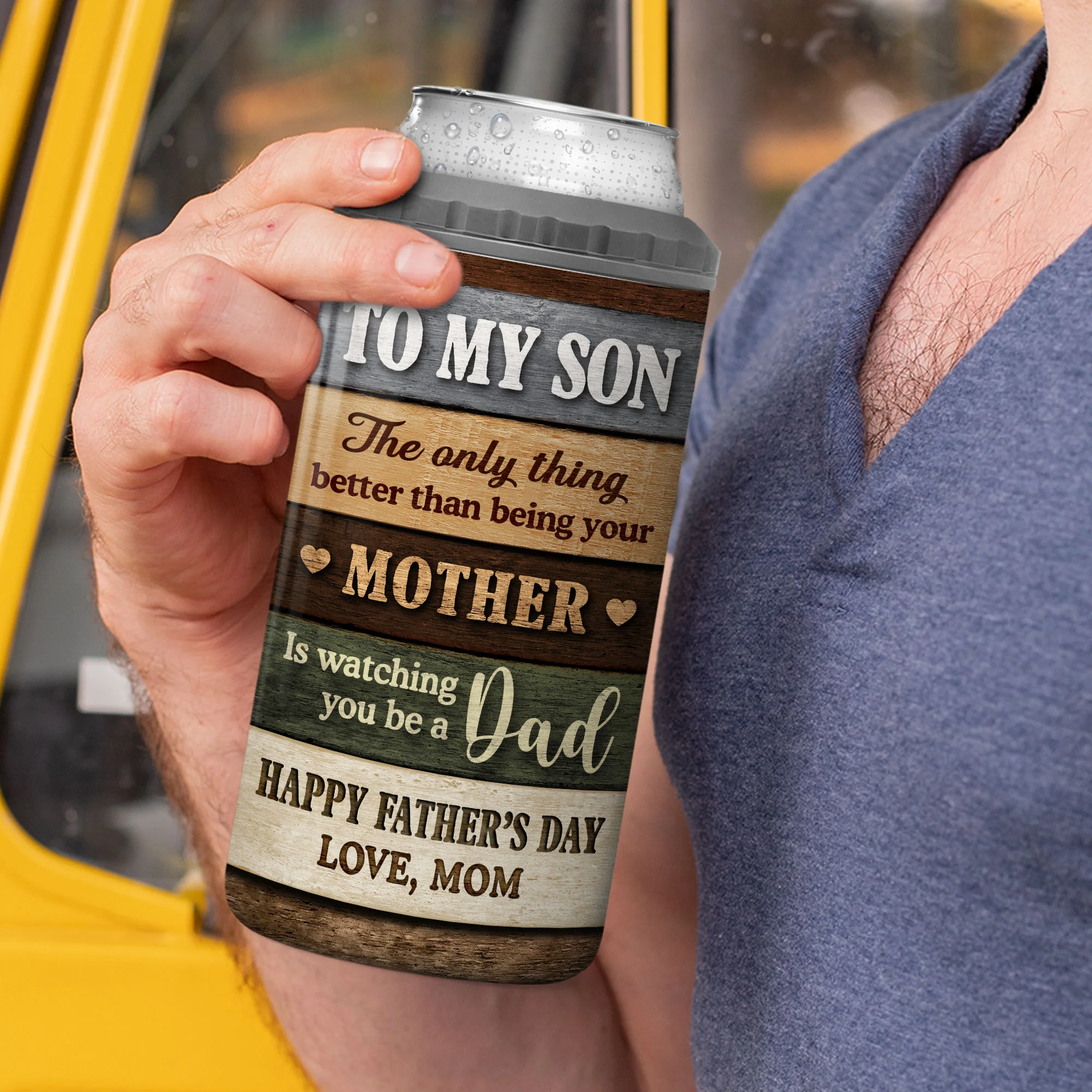 Colored Wood Pallets To My Son From Mom Personalized Can Cooler, Father's Day Gift For Son - Image 6
