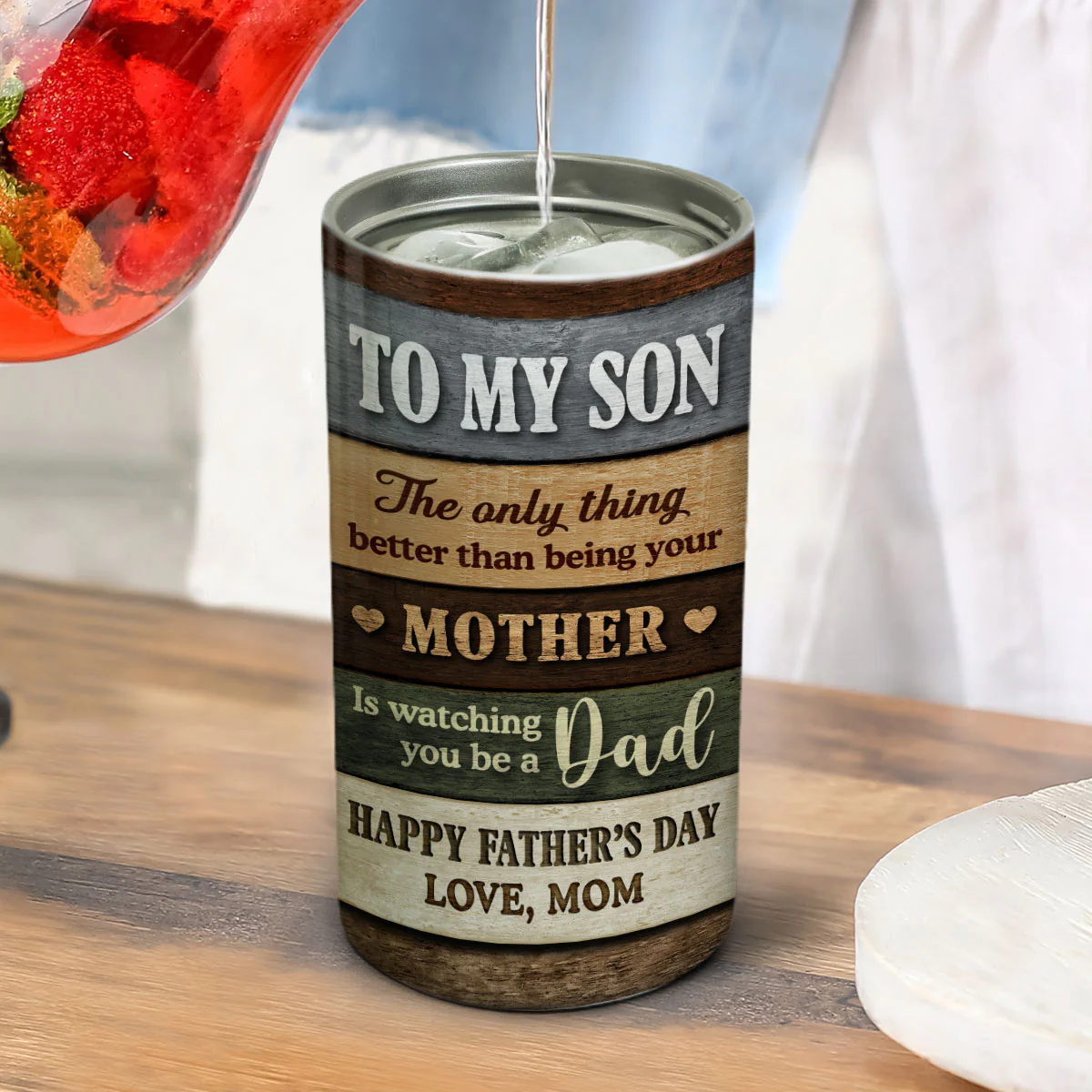 Colored Wood Pallets To My Son From Mom Personalized Can Cooler, Father's Day Gift For Son - Image 7