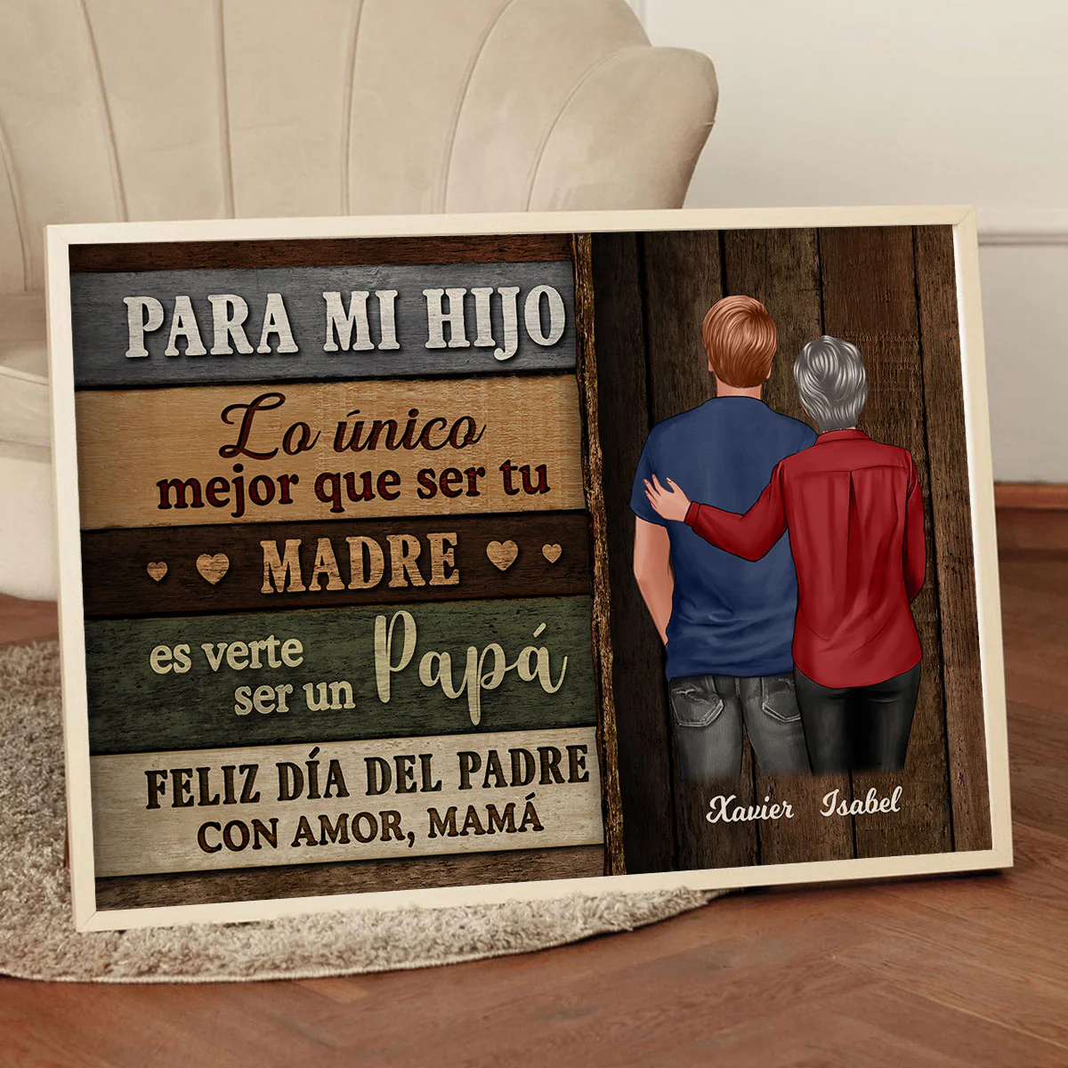Colored Wood Pallets To My Son From Mom Happy Father's Day Spanish Personalized Poster - Image 5