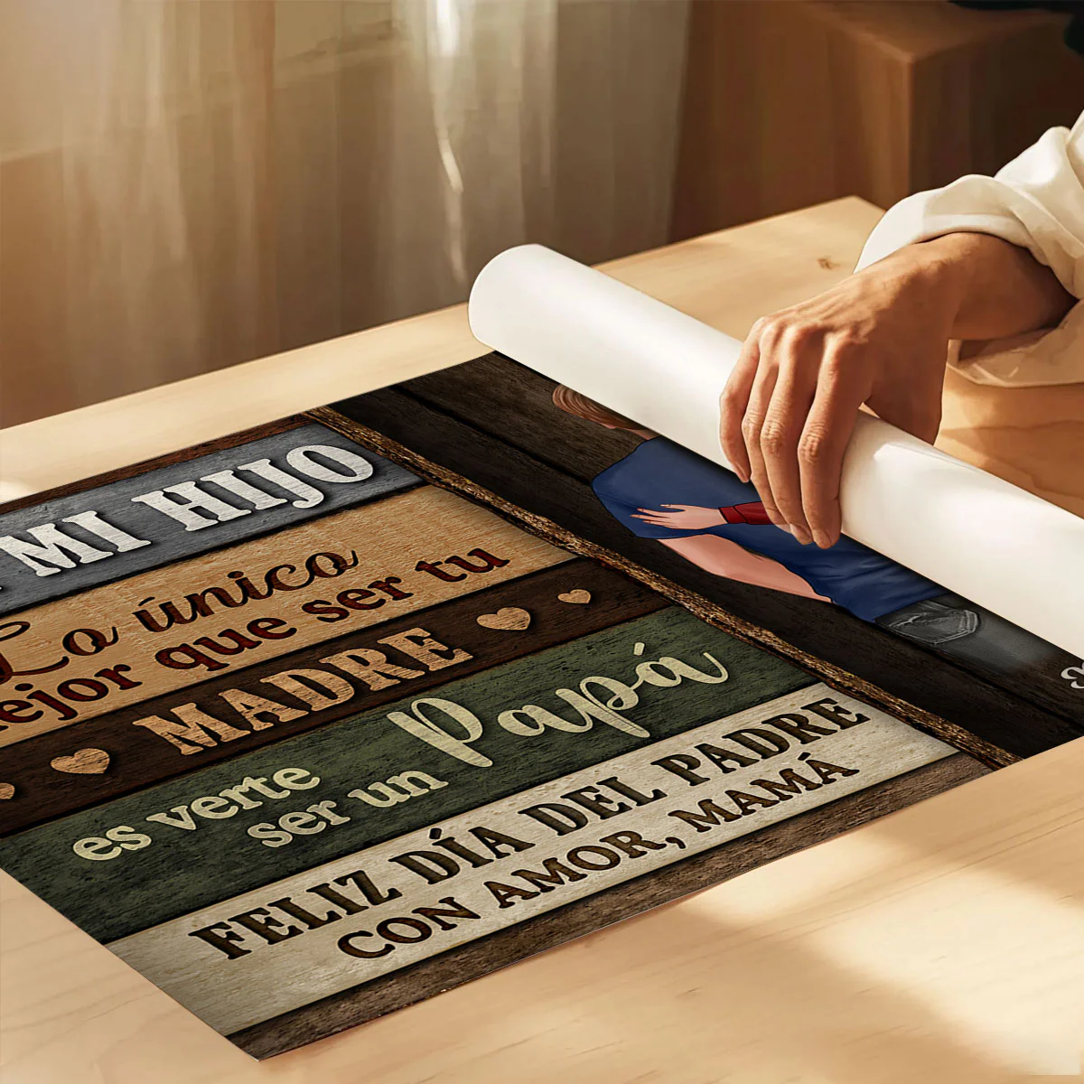 Colored Wood Pallets To My Son From Mom Happy Father's Day Spanish Personalized Poster - Image 6