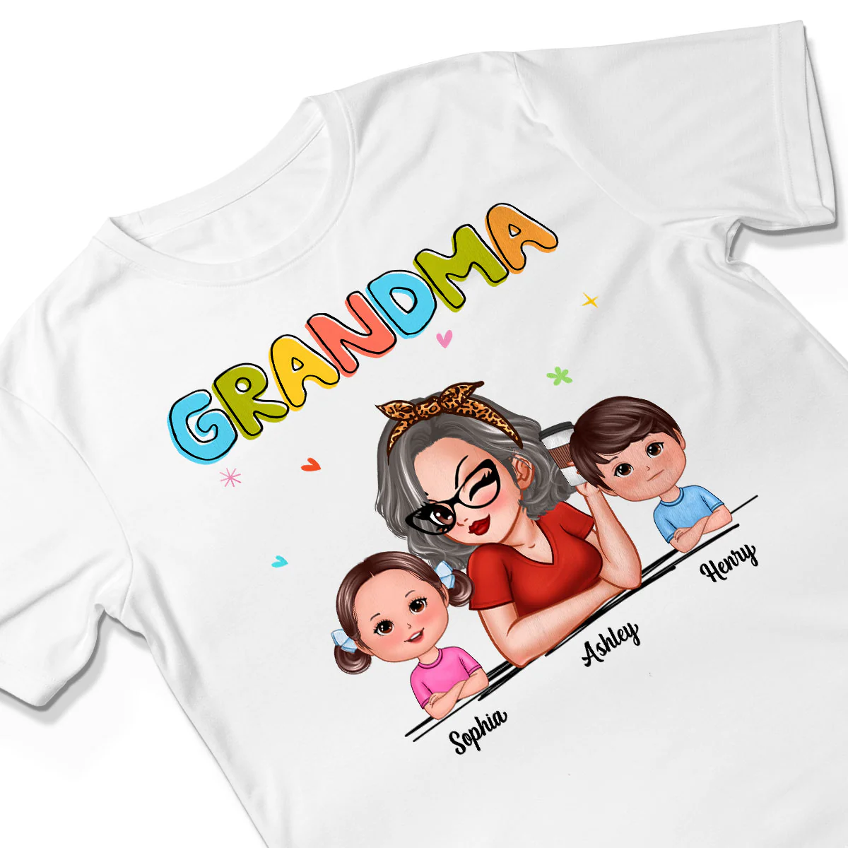 Colorful Beautiful Grandma With Grandkids Personalized Shirt - Image 3