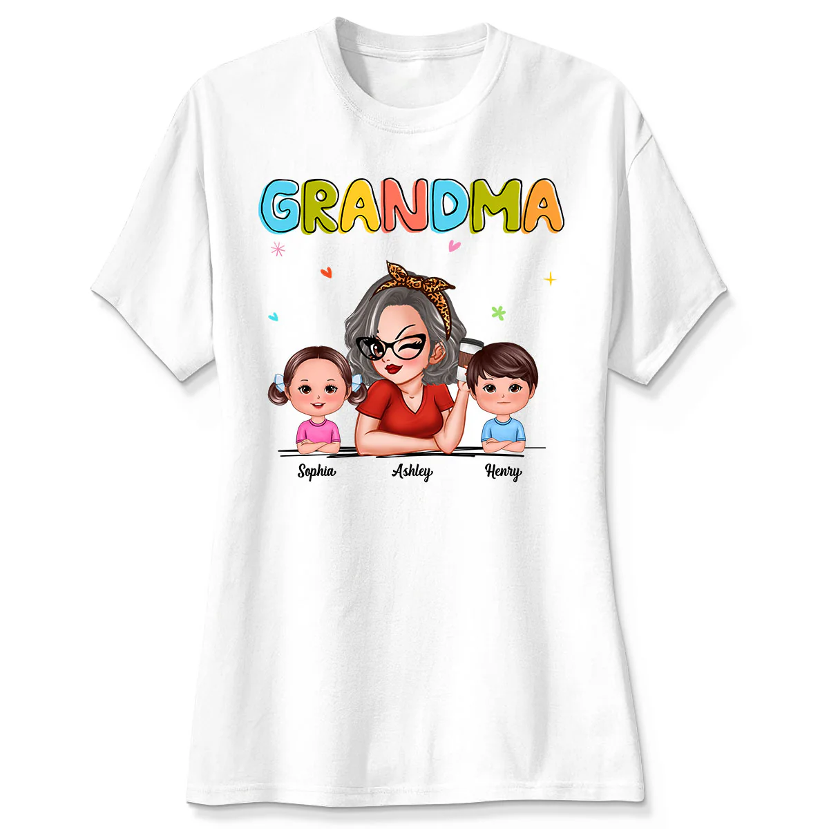 Colorful Beautiful Grandma With Grandkids Personalized Shirt - Image 4