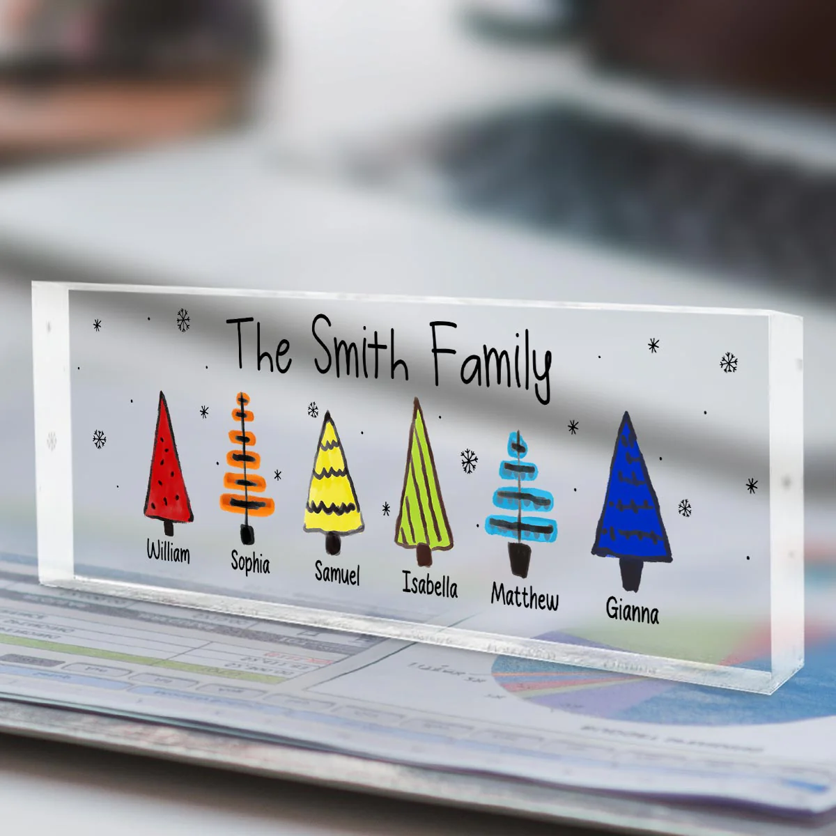 Colorful Christmas Tree Family Acrylic Desk Name Plate, Christmas Decoration - Image 4