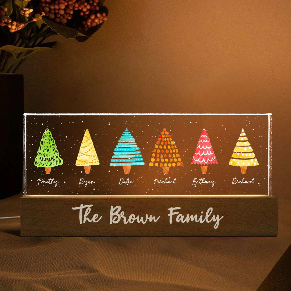 Colorful Christmas Tree Family Personalized Acrylic Block LED Night Light - Image 3