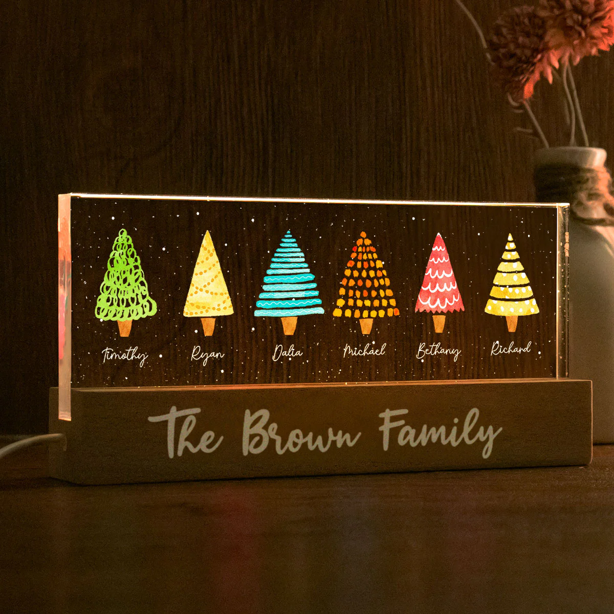 Colorful Christmas Tree Family Personalized Acrylic Block LED Night Light - Image 5