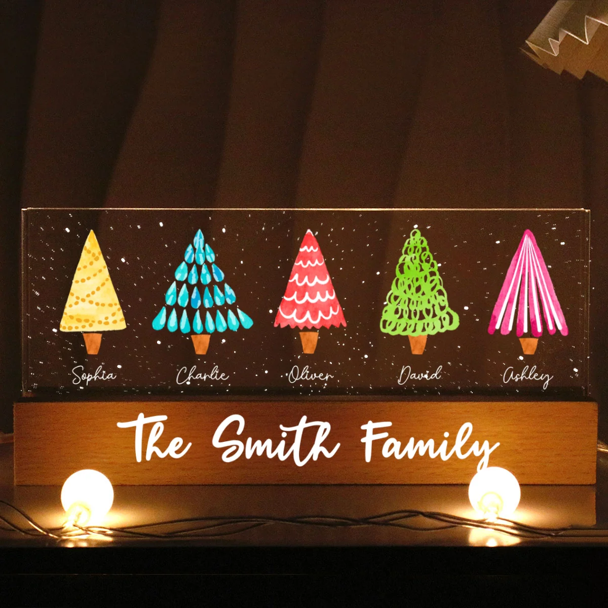 Colorful Christmas Tree Family Personalized Acrylic Block LED Night Light - Image 7