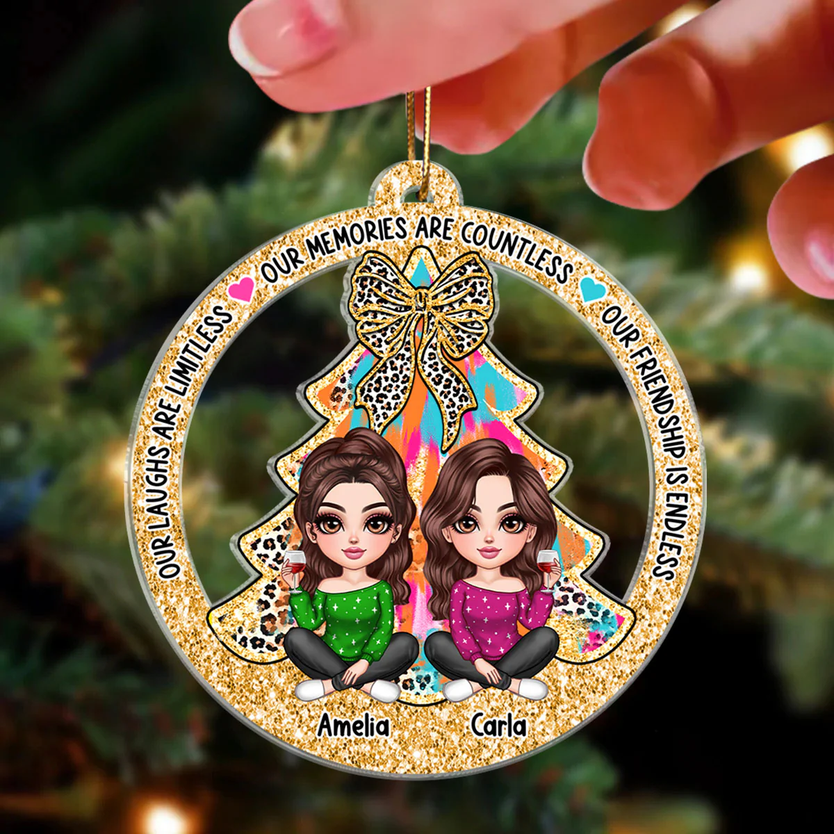 Colorful Christmas Tree Lovely Besties Personalized Acrylic Ornament, Christmas Gift For Best Friends - Image 4