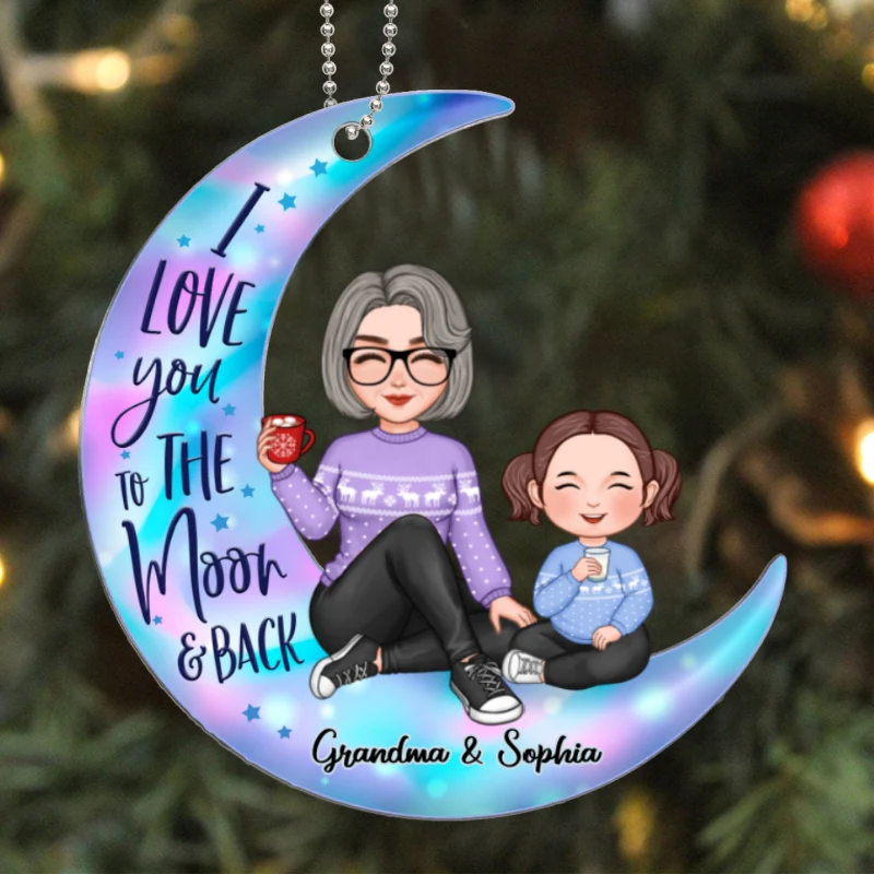 Colorful Cute Grandma & Grandkid On Moon Christmas Gift For Granddaughter Grandson Personalized Acrylic Ornament - Image 5