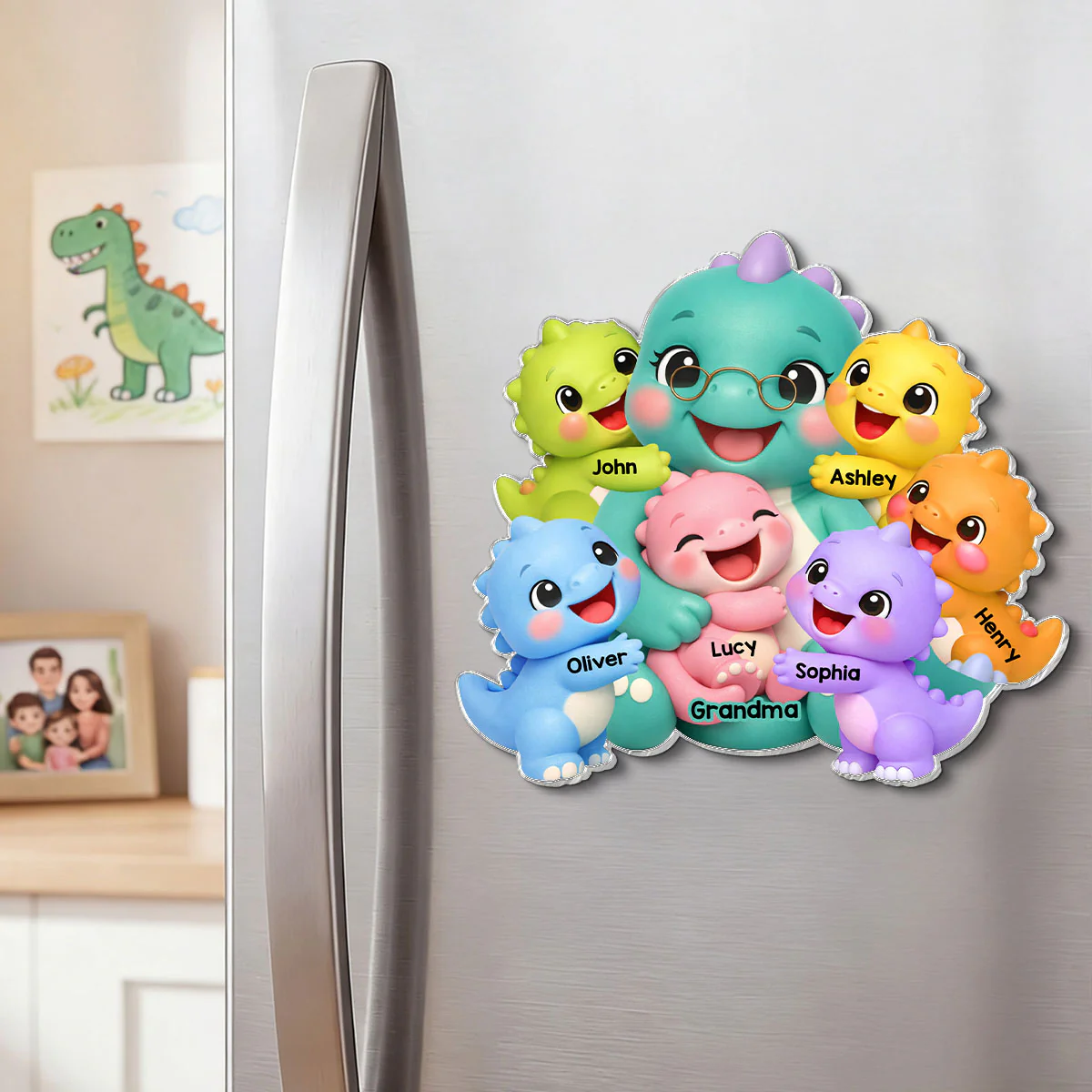 Colorful Cute Grandmasaurus Like Normal Grandma But More Awesome - Personalized Acrylic Fridge Magnet - Gift For Grandma - Image 2