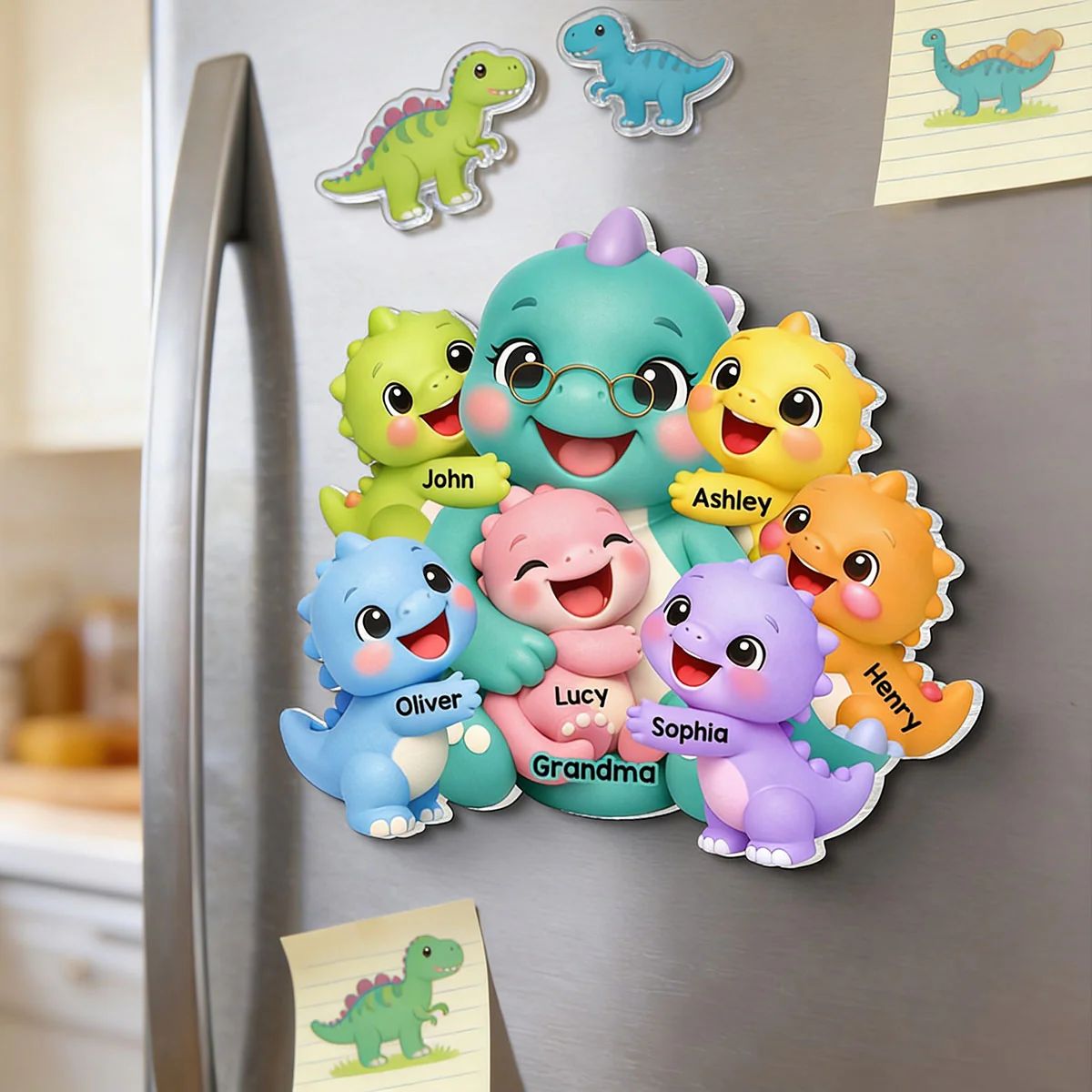 Colorful Cute Grandmasaurus Like Normal Grandma But More Awesome - Personalized Acrylic Fridge Magnet - Gift For Grandma - Image 3